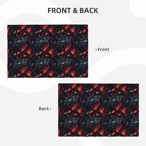 Miniatura 4 de Dining Table Placemats Set of 4-12x18 Inch Black and Red Feathers Print Faux Linen Double Heat Resistant Place Mats, Kitchen Table Mats, Wipeable