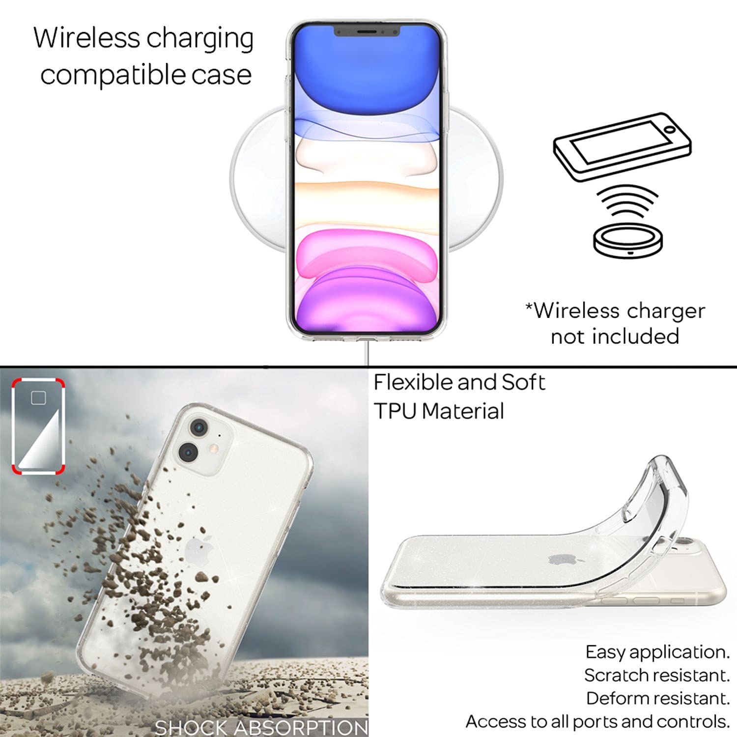 NALIA Custodia Glitter per iPhone 12 Pro Max - Cover Silicone Scintillante - DAZZLIN (Trasparente & Antiurto) - Marchio Tedesco, Colore:Gold Oro