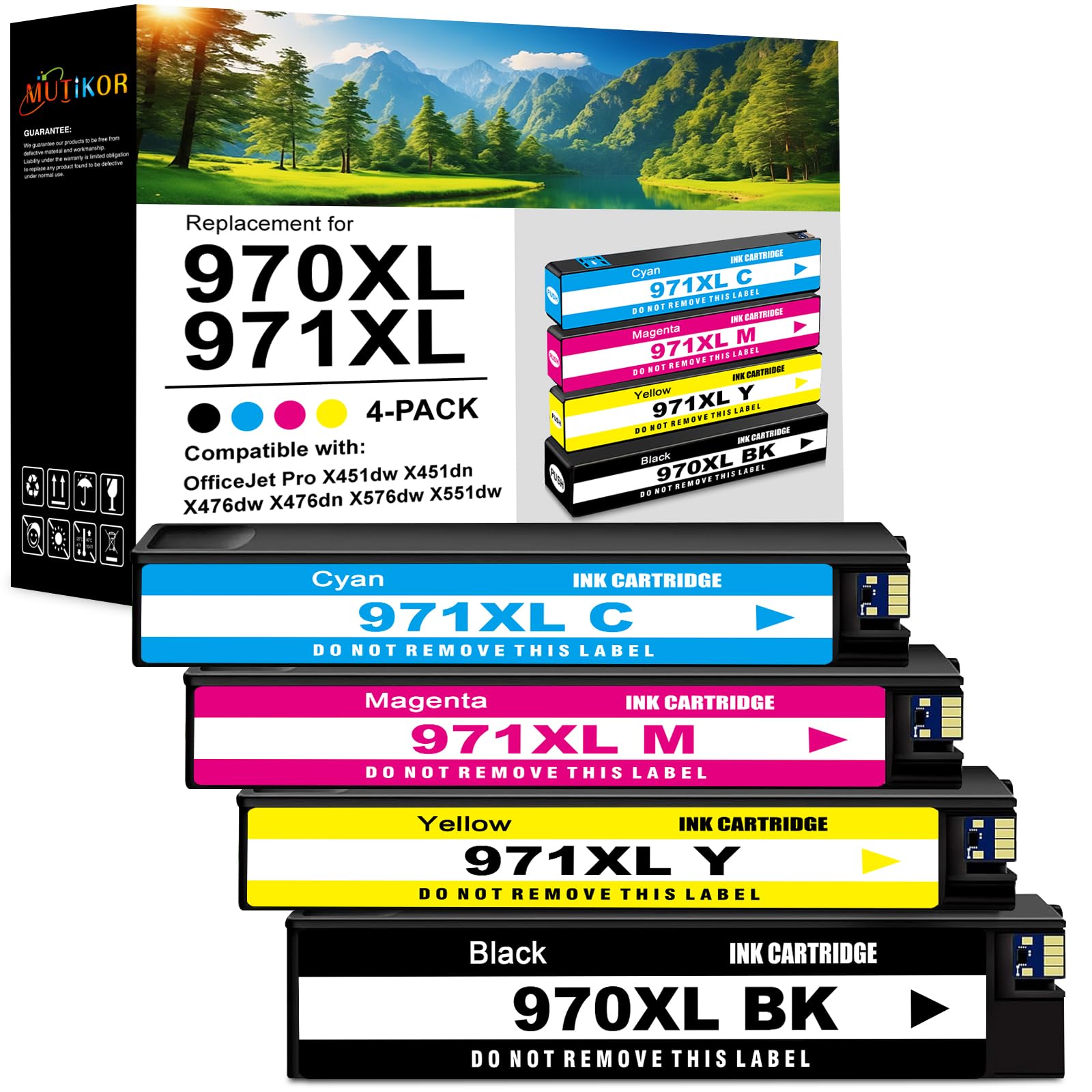 Compatible 970 971XL Ink Cartridge Combo Pack Replacement for HP Ink 970 and 971 Cartridge for Officejet Pro X576dw X451dn X451dw X476dw X476dn X551dw Printer (4-Pack, CN625AM CN626AM CN623AM CN624AM)