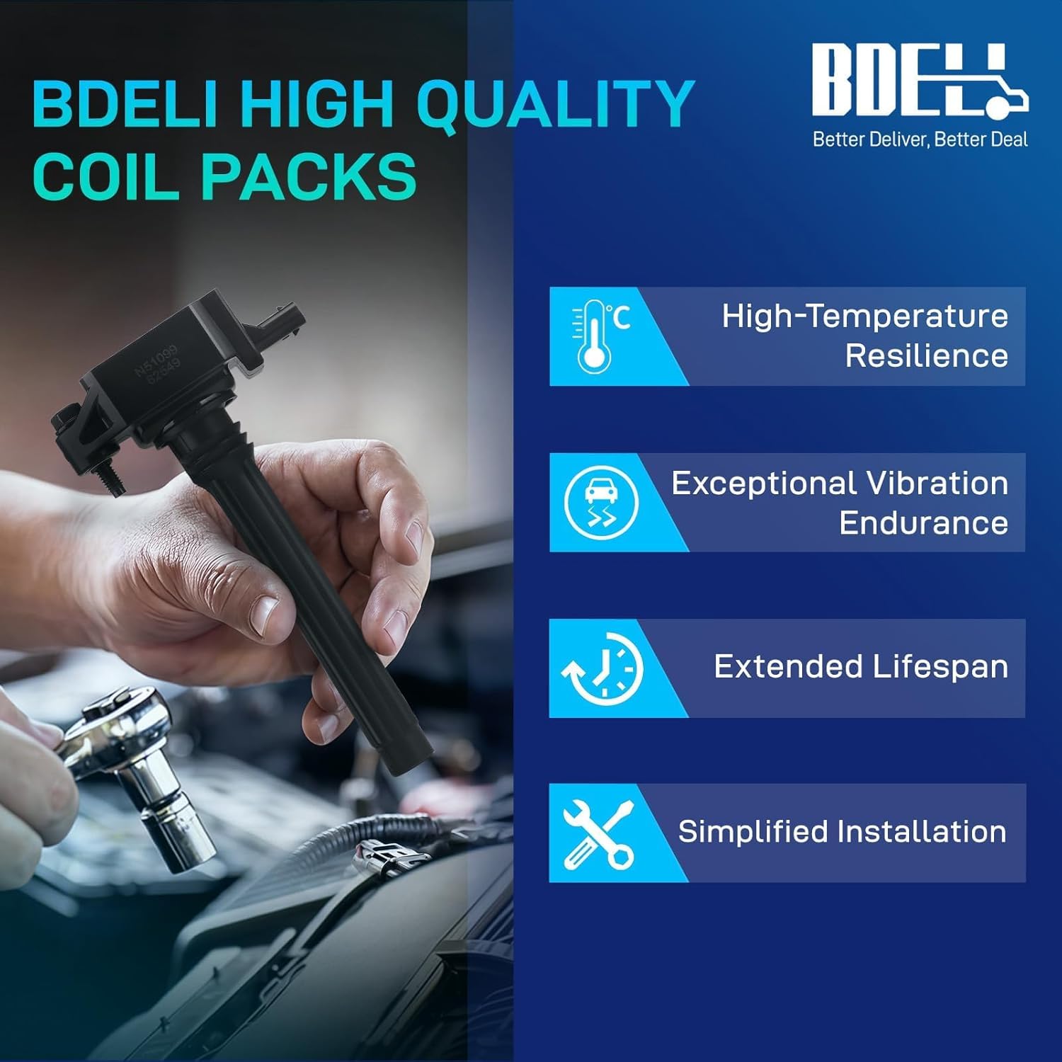 BDELI Ignition Coil Pack UF648 and Iridium Spark Plug 97390 Compatible with Jeep Grand Cherokee 2011-2015 Jeep Wrangler Dodge Charger Grand Caravan 2016 Chrysler 200 300 Jeep Coil Pack 3.6L Set of 6