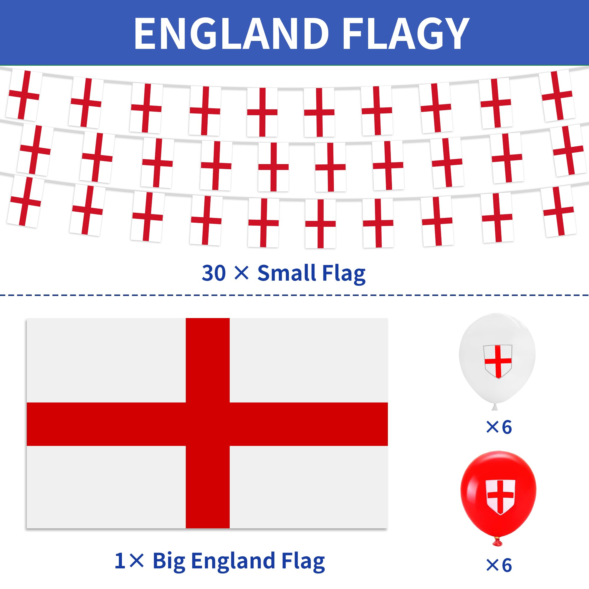 England St Georges Flag Bunting Decorations Balloons for St. George's Day Decoration Womens Euro Football Decorations Large St George's Cross Flags Garden Street Bar Party Decoration - Image 2