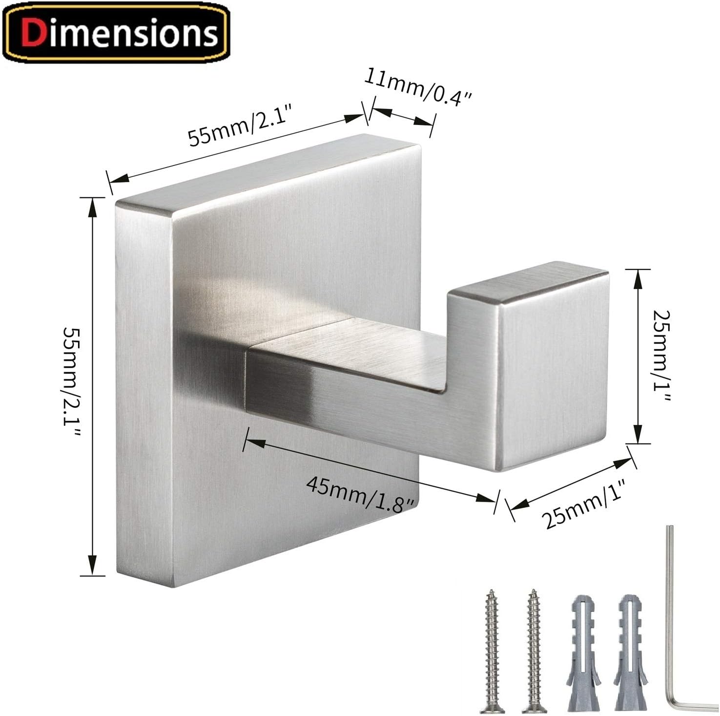 Bathroom Hooks, YGIVO Towel Robe/Coat Clothes Hook Brushed Nickel SUS304 Stainless Steel Square Hanger Wall Hooks Heavy Duty for Bath Kitchen Bedroom Garage Hotel Wall Mounted 2 Pack - - 