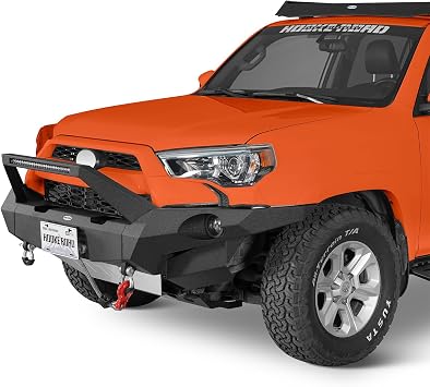 Hooke Road 4Runner Front Bumper Full Width Steel Bumper for 2014-2024 Toyota 4Runner (Excluding Limited Models), Overland Off-Road Bumper w/Bull Bar & Winch Plate & LED Light Bar