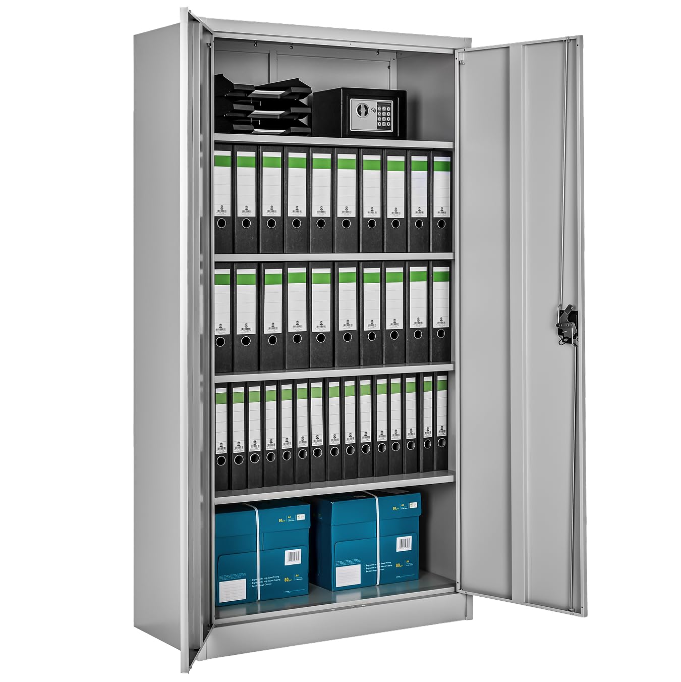 tectake Armoire de Bureau métallique 90 x 40 x 180 cm avec Serrure Rangement Bureau avec 5 Compartiments pour Classeur Rangement Documents Industriel Meuble 2 Portes, 4 Étagères Réglables en Hauteur