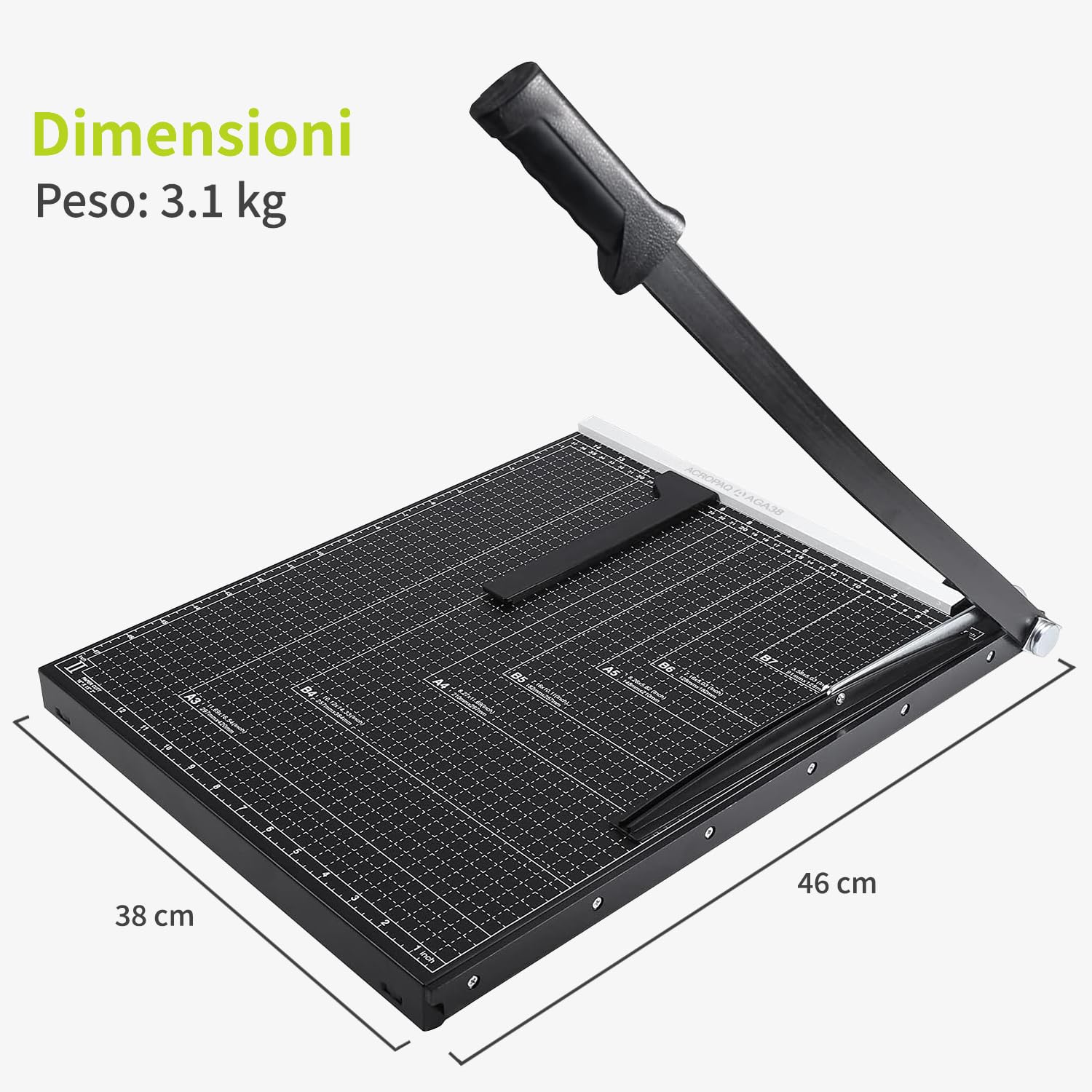 ACROPAQ Taglierina per Carta, Con Capacità di Taglio di 8 Fogli, Taglio Fino a 460 mm, Dimensioni Compatte - Tagliacarta a Leva per A3 e A4, Taglia Carta di Precisione