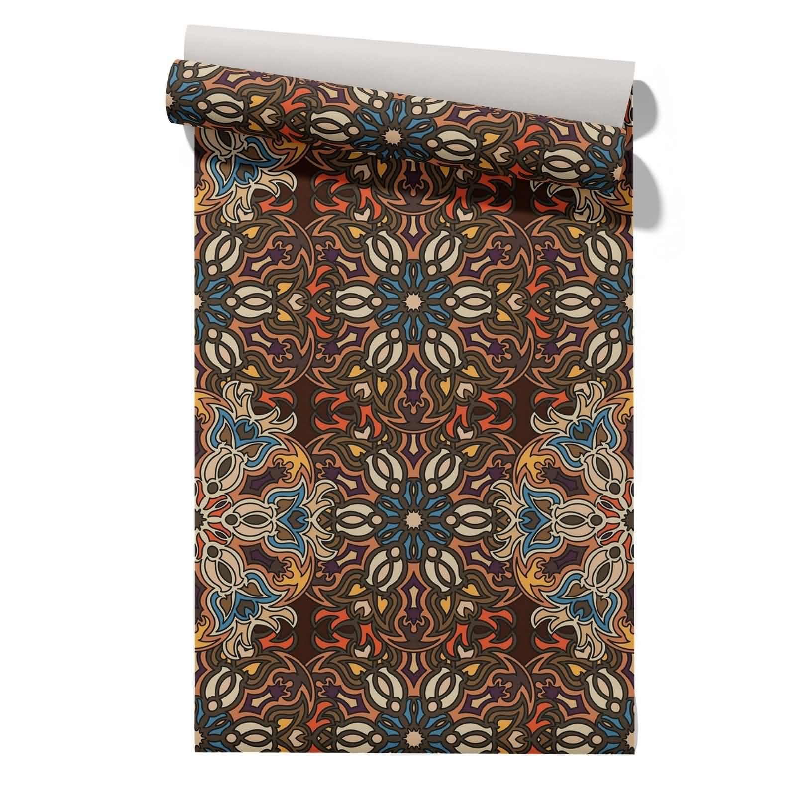 CEVAN Peel and Stick Wallpaper Girls Room Bathroom Damp Proof Covering Mandala Retro Ethnic 45x500cm