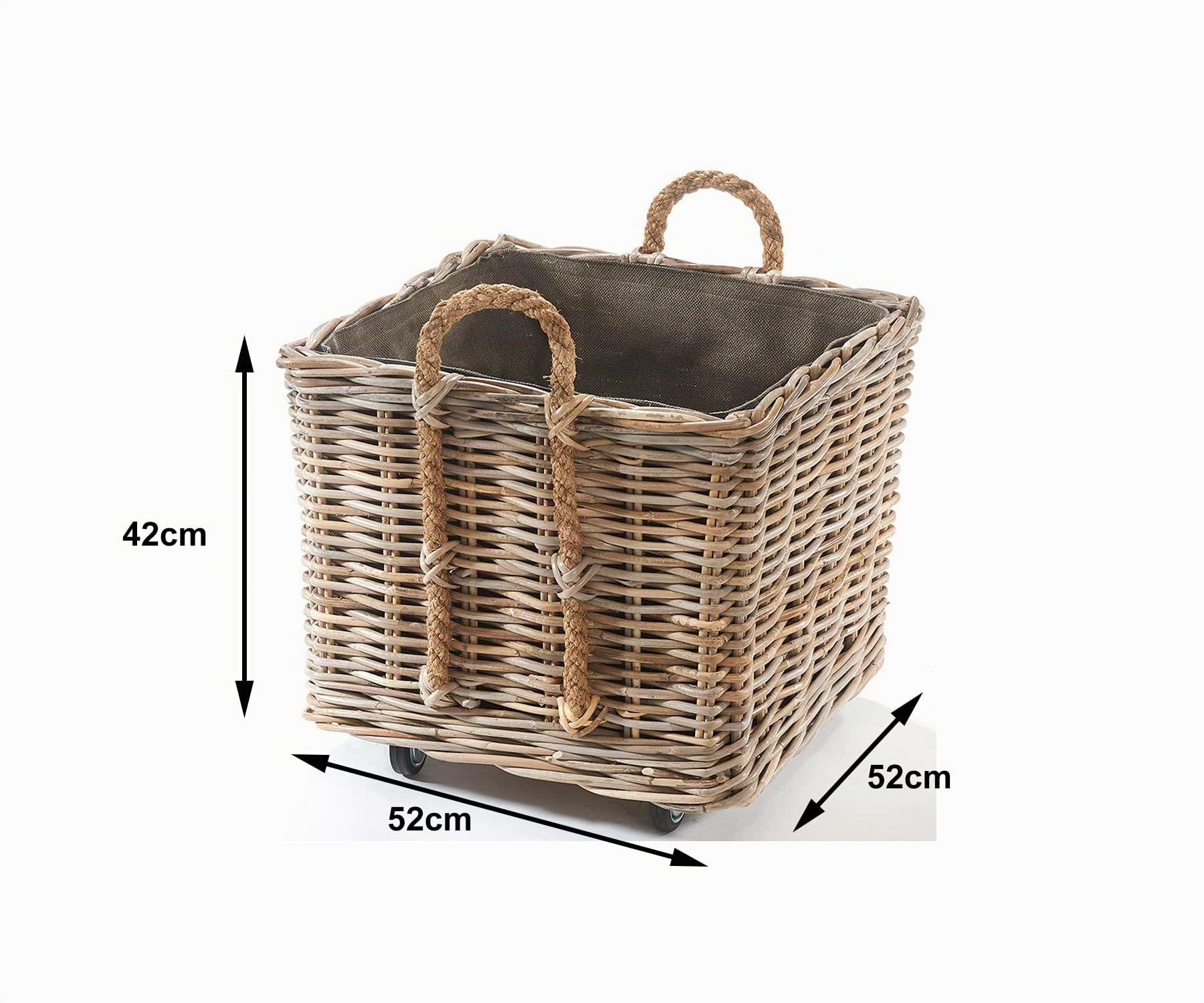 Kobolo Kaminholzwagen Holzkorb mit Rollen für Kaminholz Rattan Grey