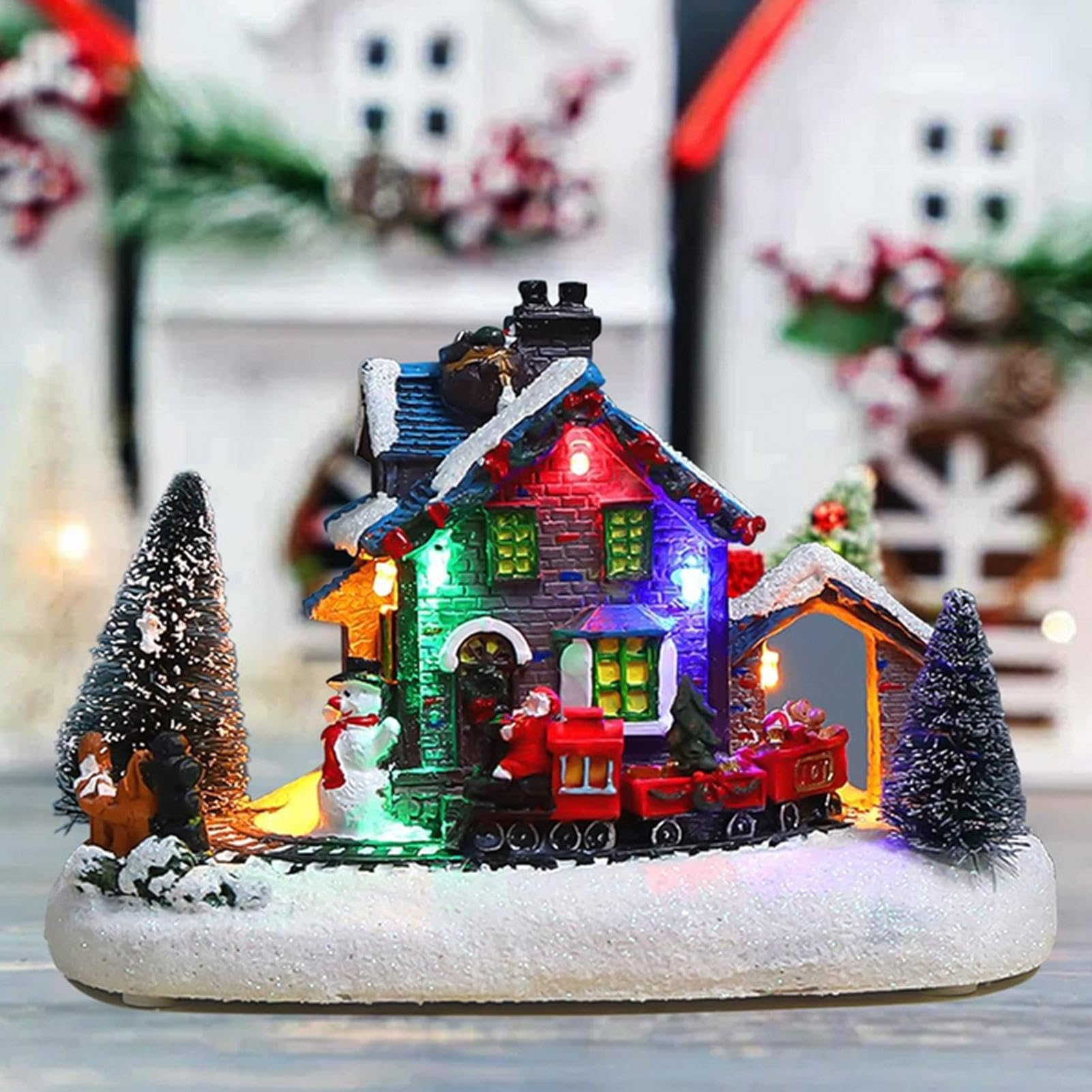 Amazon.co.jp: クリスマスビレッジデコレーション、LEDライト付き