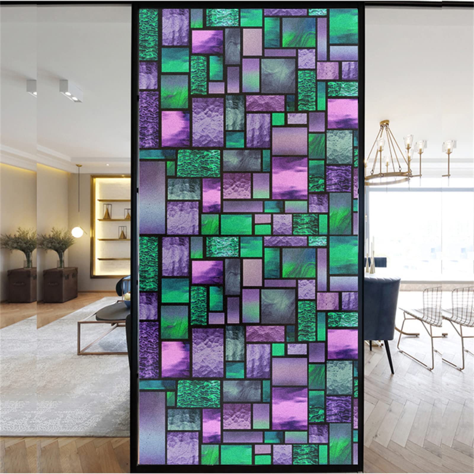 Pellicola per vetri oscurante,Pellicola privacy finestre,anti-peeping,Autoadesive,Anti-UV,quadrato viola ,Ideale per Ufficio Camera da Letto Sala(90cmx200cm)