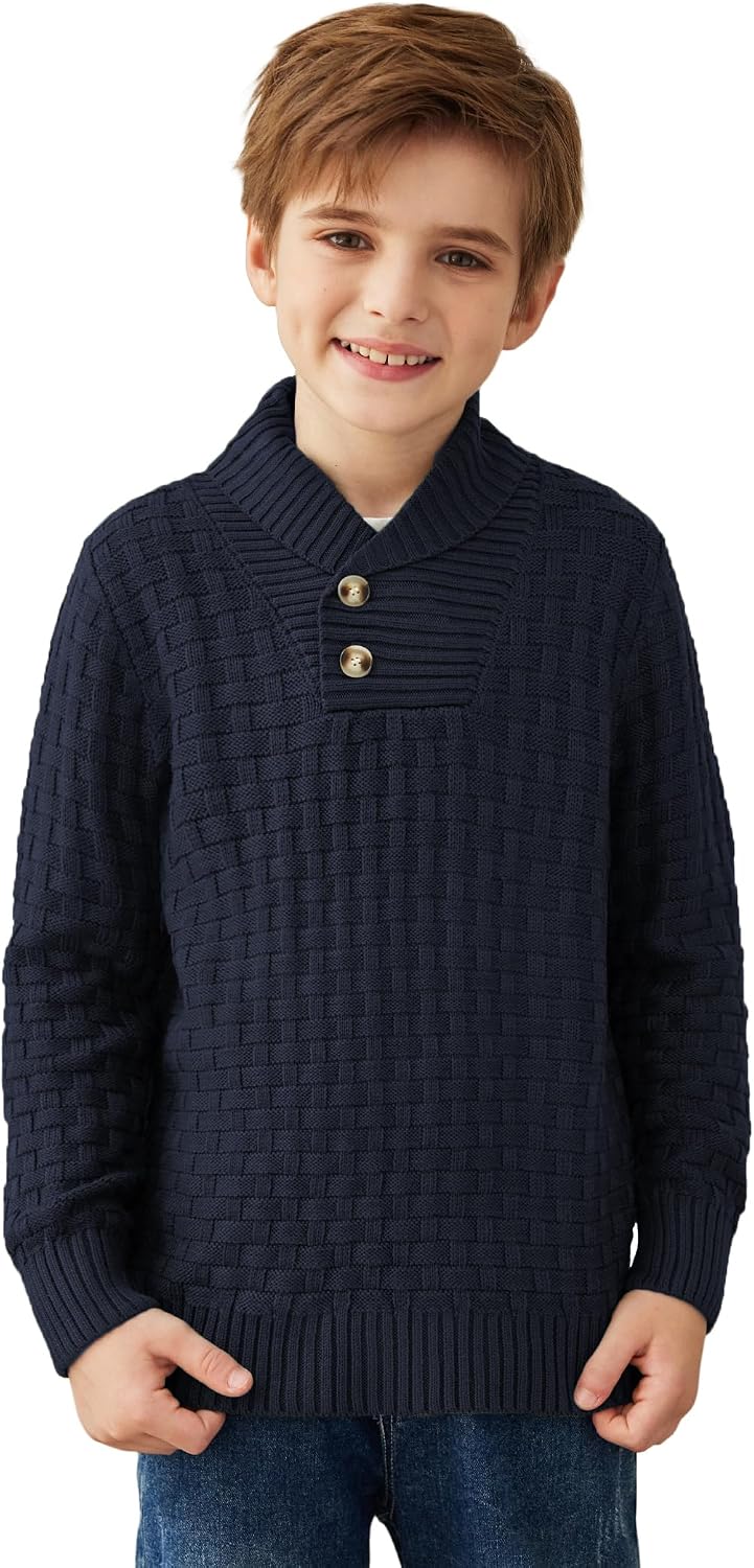 Arshiner Boys Crewneck Long Sleeve Textured Ribbed Edge Pullover Sweaters Button Up Knitted Sweater Tops