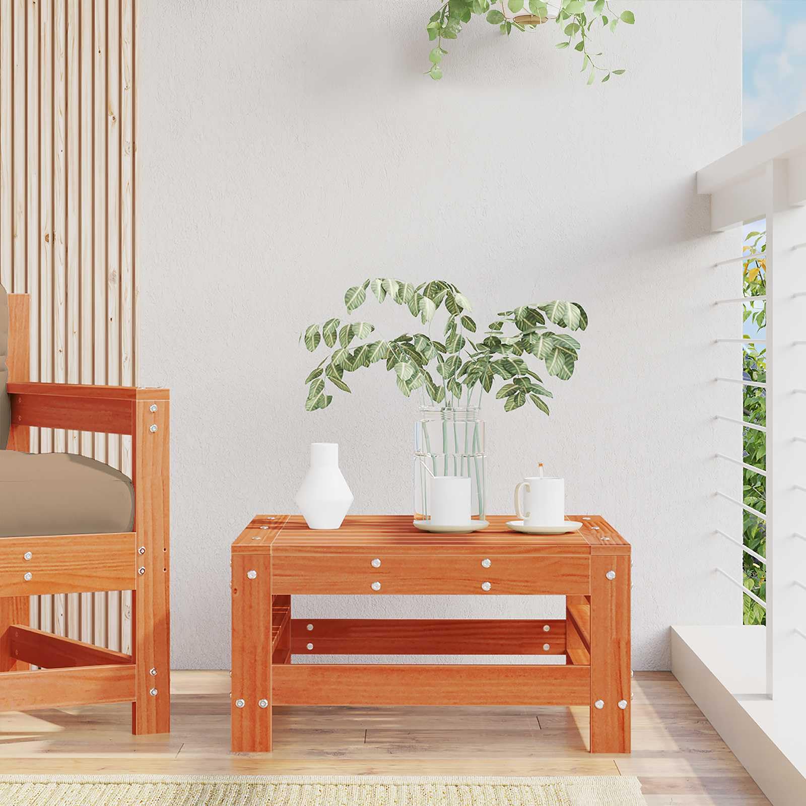 Reposapiés de jardín de madera maciza de pino, módulo de asiento modular, sofá de jardín, taburete para terraza y jardín, 57,5 x 57,5 x 30 cm, suelo de cera, madera de pino