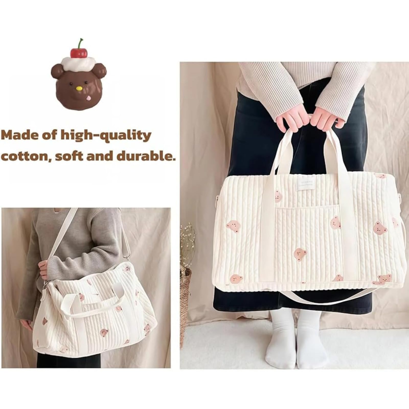 ZVD Bustine Corredino Neonato Ospedale Borsa Passeggino Set 2 Pezzi, Mommy Bag Spalla Cotone Ricamo