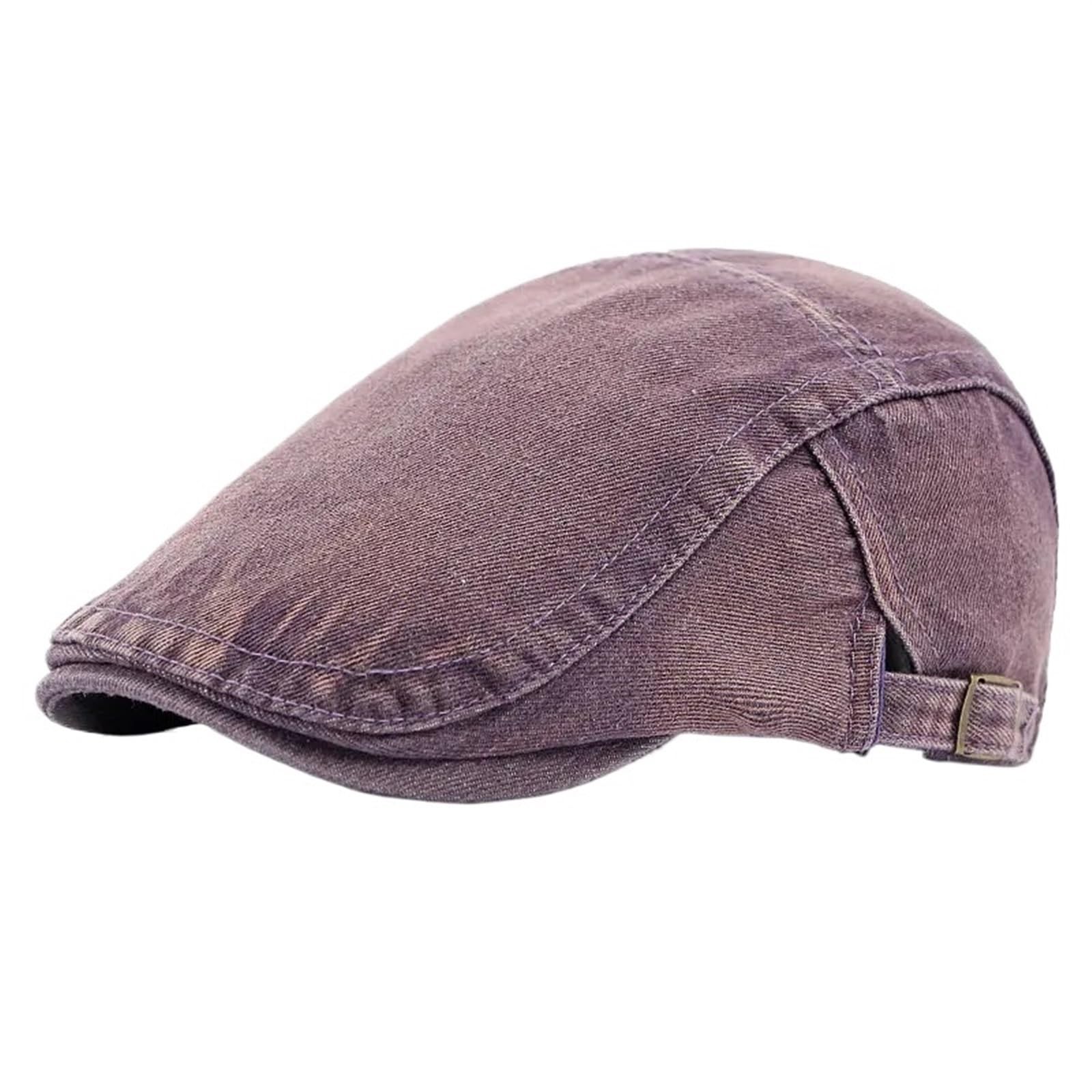 Lxlaeoang Men's Purple Denim Solid Newsboy Caps Flat Peaked Cap And Wo Painter Beret Hats(Purple)