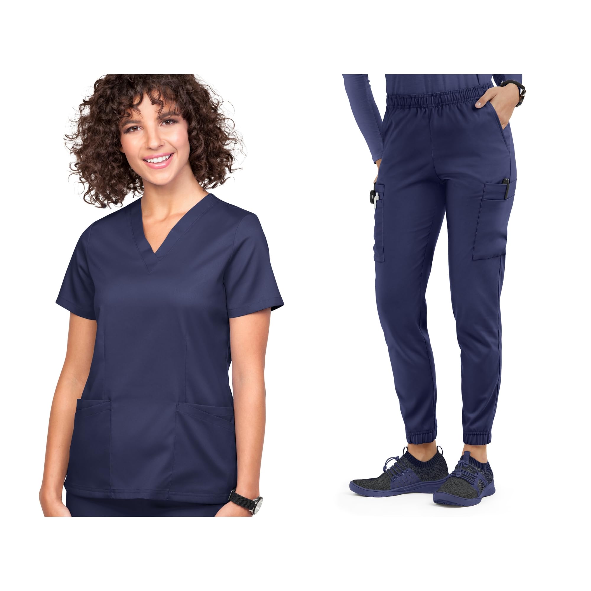 Women's 11-Pocket Scrub Set (XS-3X, 6 Colors) – Includes V-Neck Scrub Top & Jogger Scrub Pant