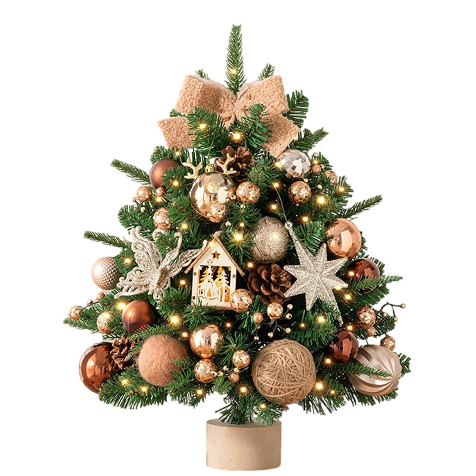 Sapins de Noël artificiels de Table 45/60/90 cm, Petits sapins de Noël avec lumières for décoration de fête DIY Plantes artificielles(Beige,90CM)
