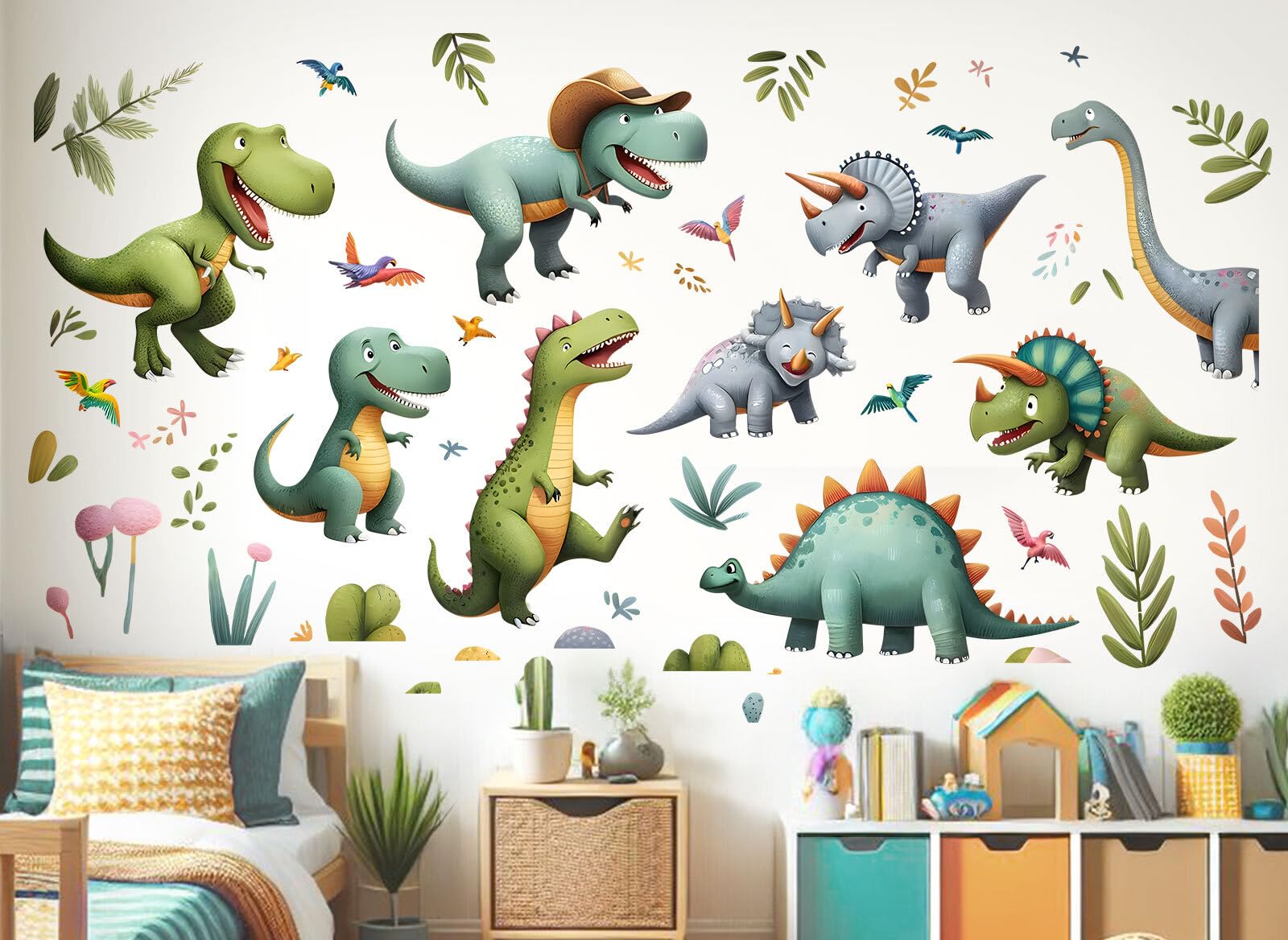 Little Deco Naklejka ścienna dinozaur zestaw tatuaż ścienny zwierzęta pokój dziecięcy chłopcy naklejki ścienne do pokoju niemowlęcego palmy dinozaur dekoracja ścienna naklejka DL5049-05