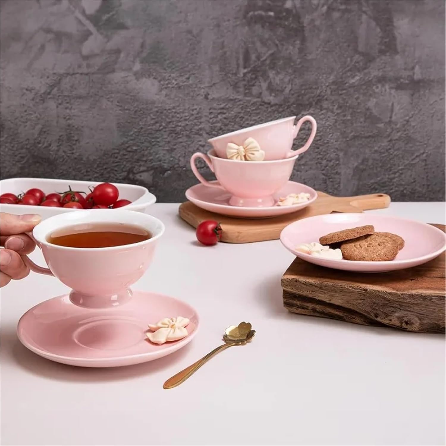 Tea Cups Teacup And Saucer Set, Tea Cups Set Of 4, Coffe Cups, Espresso Coffee Cups, Pink Coffee Mugs, Tea Sets For Tea(Pink)