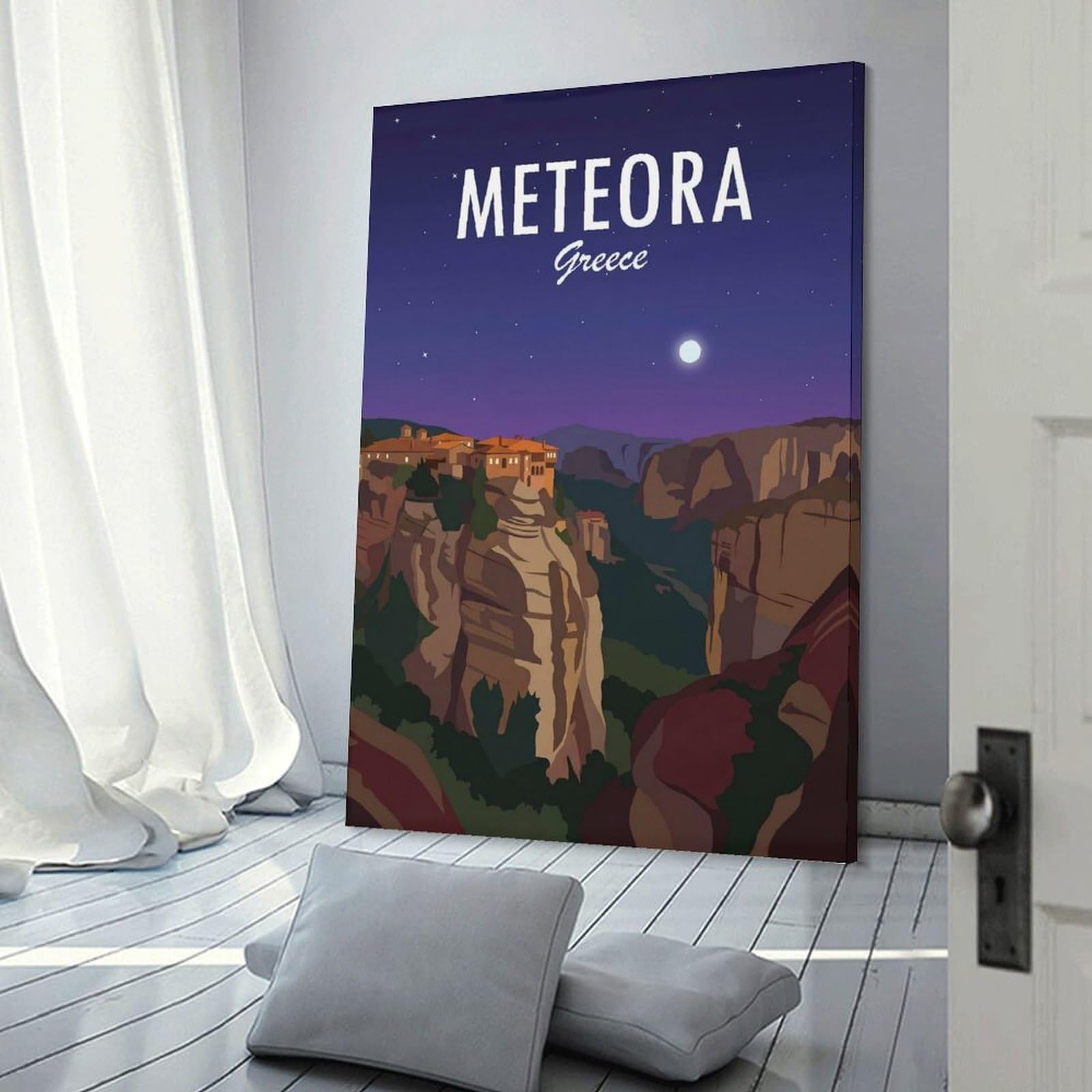 Junmoney Frame-Style-24-1 Hanging Wall Art Meteora Greece, 24X36inch(60X90cm), For Gallery Wall Layouts In Home Or Office, An Easy Match For Collected Prints