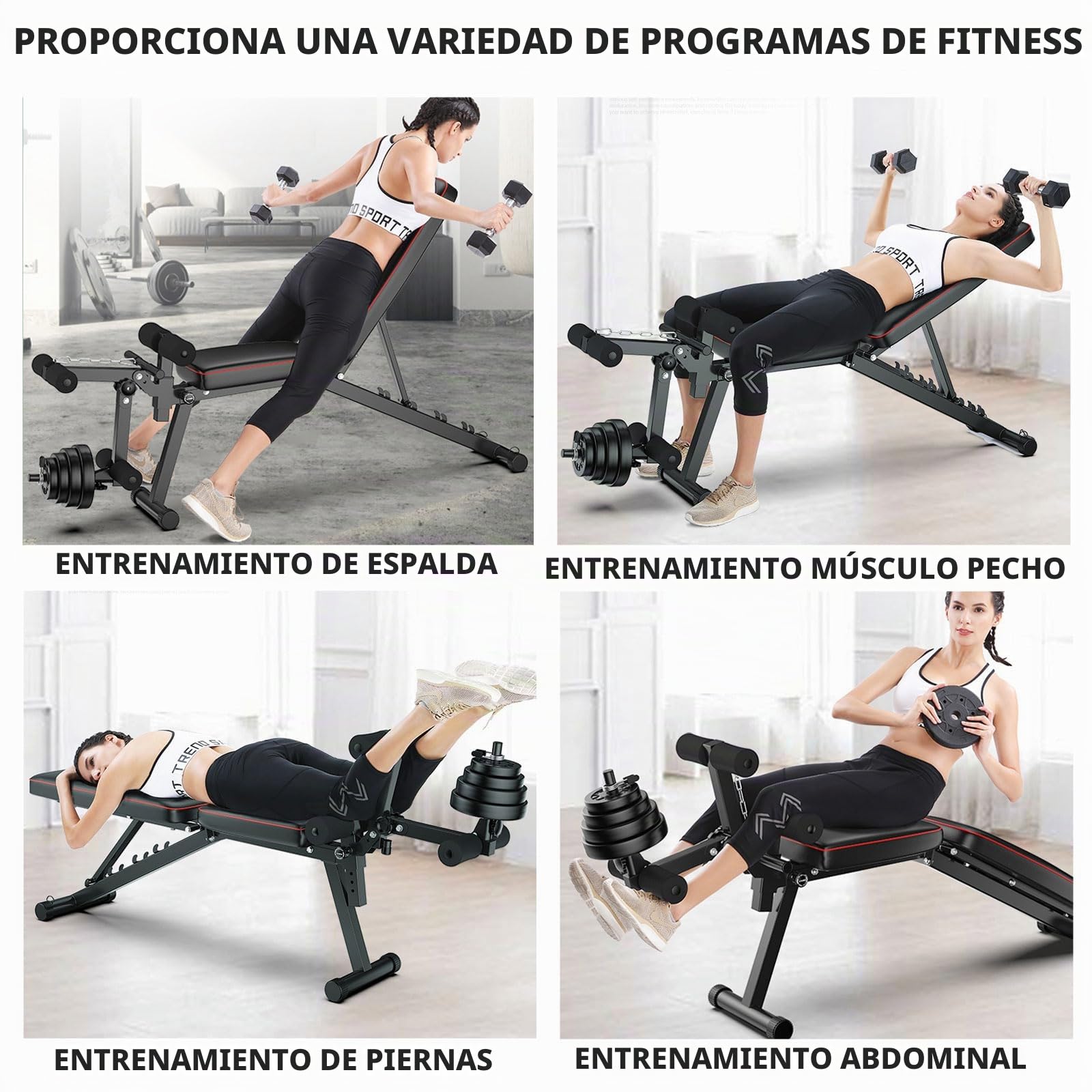 Banco de Pesas Ajustable 200kg de Capacidad de Peso Banco de Musculacion con 2 Bandas de Entrenamiento Ajustable en 4 Niveles para Entrenamiento en Casa