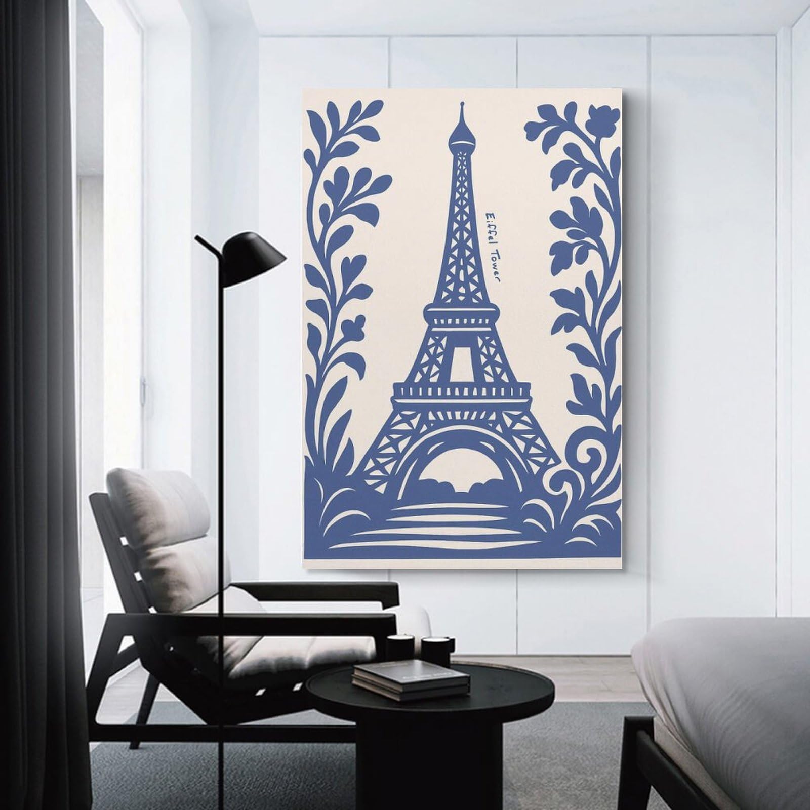 Junmoney Unframe-Style-2 Eiffel Tower Floral Illustration Room Decor Wall Art 12X18inch(30X45cm), For Wall Displays, Bedrooms Or Room Updates, Ideal For Building A Coordinated Art Wall