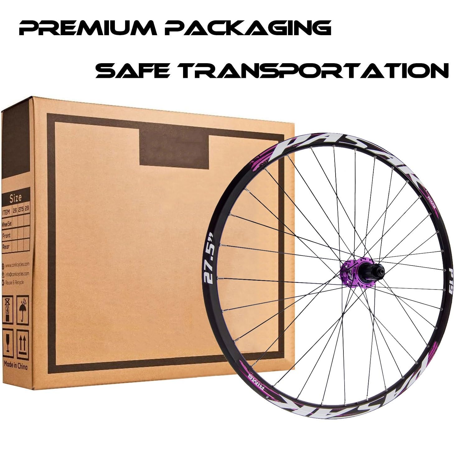 Ruota Anteriore per Mountain Bike da 26/27,5/29 Pollici, mozzo Posteriore HG-HUB con Freni a Disco a sgancio rapido, 32 Fori, Compatibile con Pneumatici da 1,25" a 2,5".