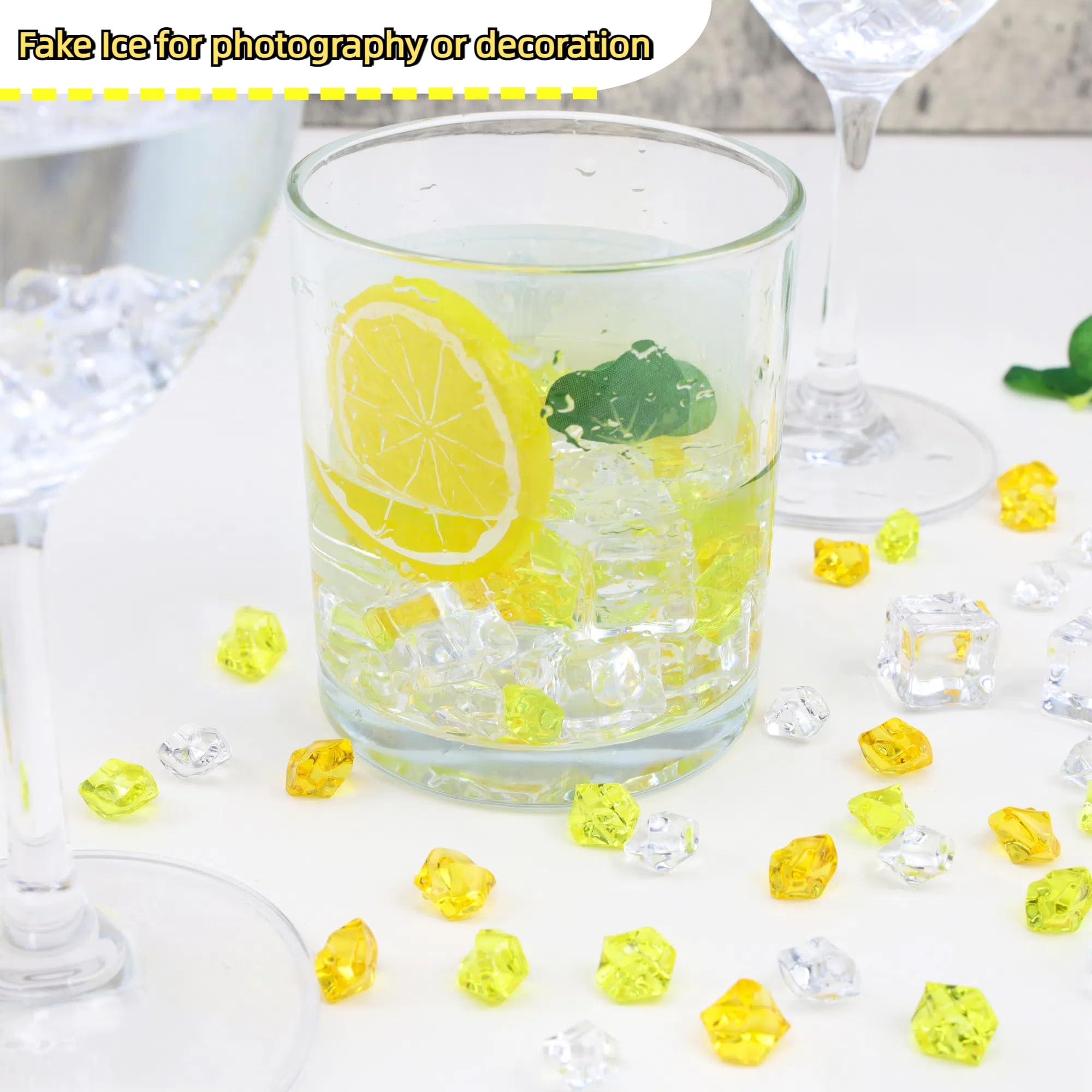 MAIBAOTA 500 PCS Yellow Fake Ice Cubes 11x14 mm Vase Fillers Acrylic Crushed Ice Rocks Plastic Diamonds Gems Decorative Stones for Wedding Party Table Decorations and DIY Crafting - Image 2