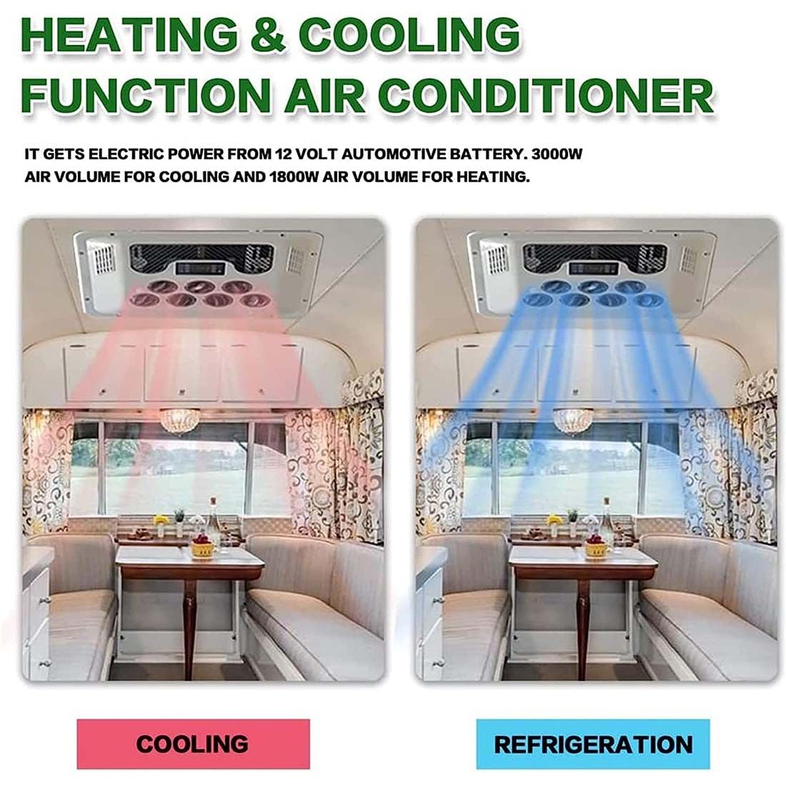 Condizionatore D'aria per Camper 12V/24V CC, 2 in 1 Con Funzioni Raffreddamento E Riscaldamento, Aria Condizionata Da Parcheggio per Auto, 12V