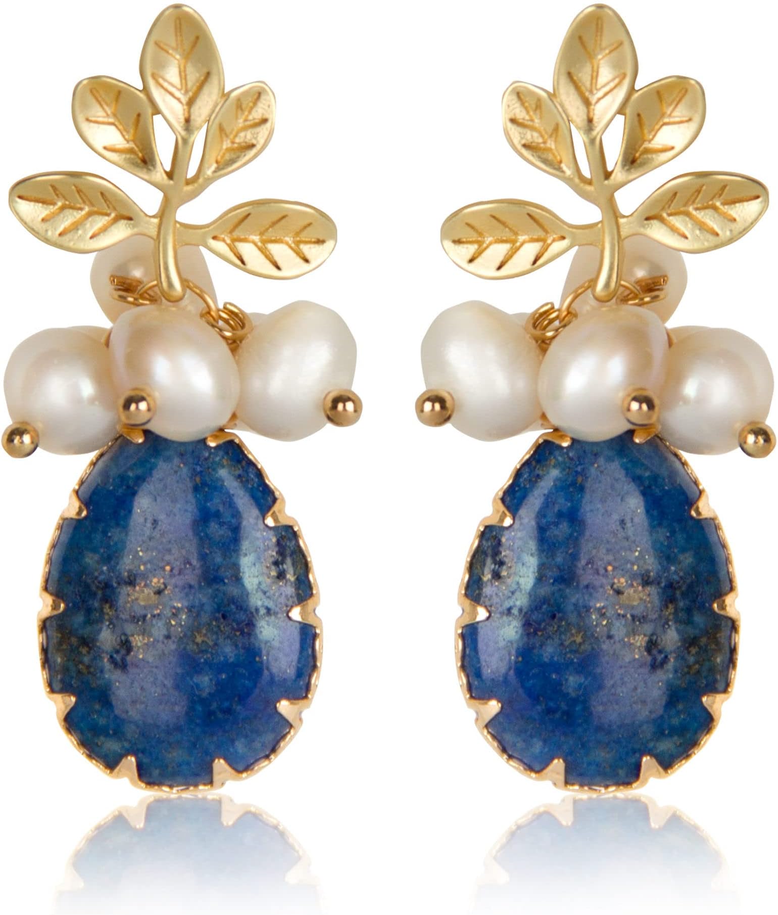 18k Gold Vintage Lapis Lazuli Earrings For Women Dangle Handmade Trendy Wedding Real Natural Gemstone Teardrop Tree Hanging Earrings For Girl Brides Wifey Engaged Bridesmaid Jewelry For Mom