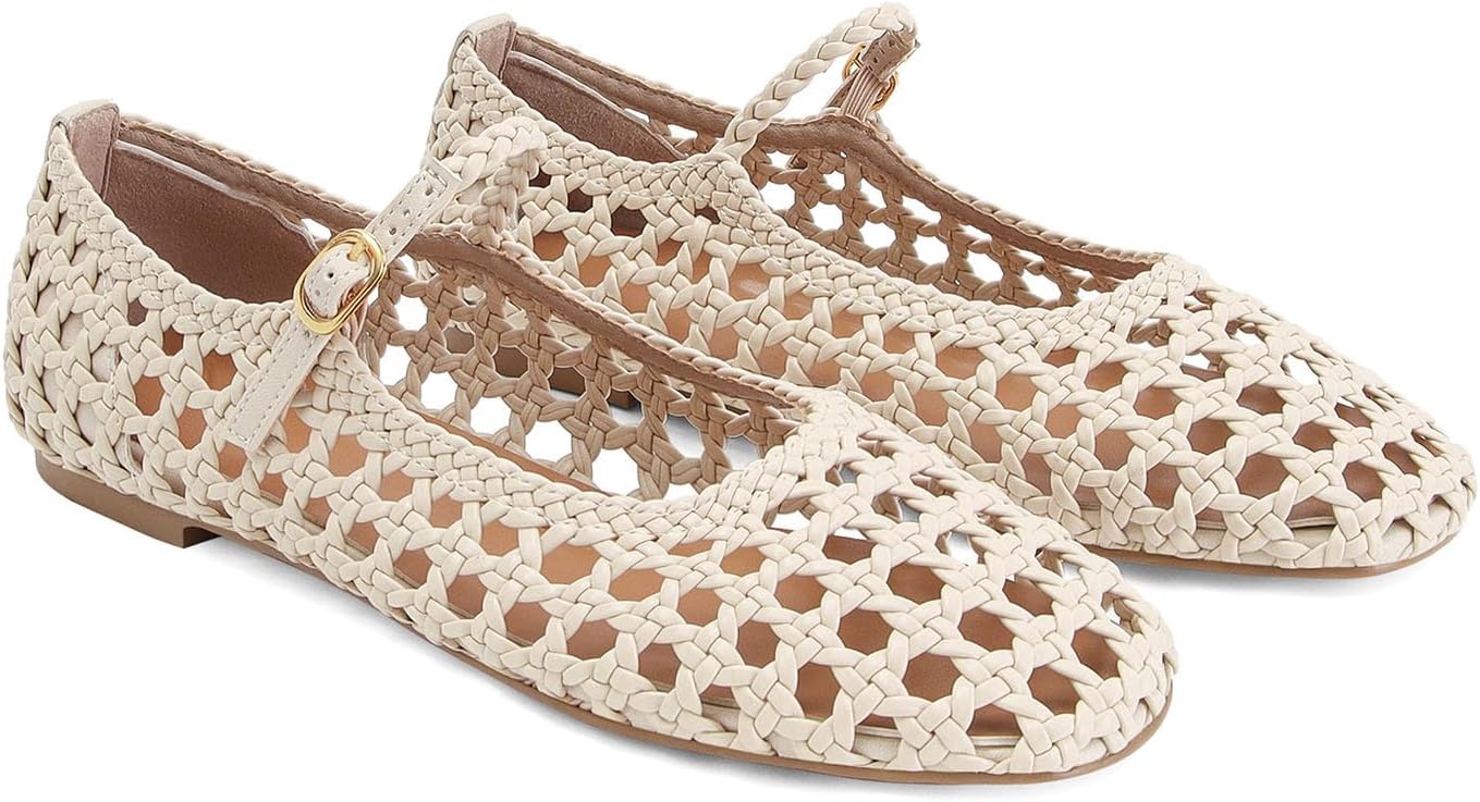 MICIFA Woven Mesh Ballet Flats for Women Round Toe Mary Jane Flats Buckle Strap Ballerina Flats Comfortable Dress Casual Flat Shoes - Image 6