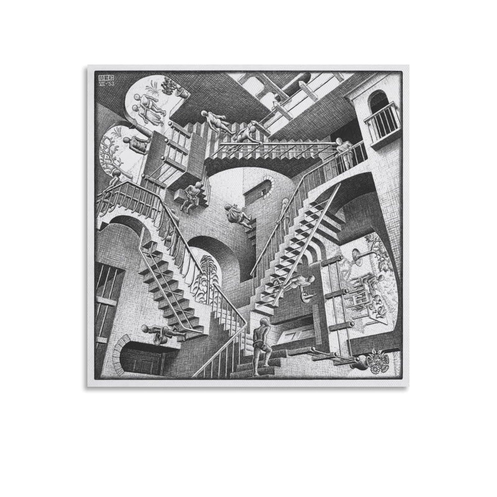 M.C. Escher Relativity Abstract Surrealism Vintage Posters Canvas Painting Decor Wall Print Photo Gifts Home Modern Decorative Posters 20x20inch(50x50cm)