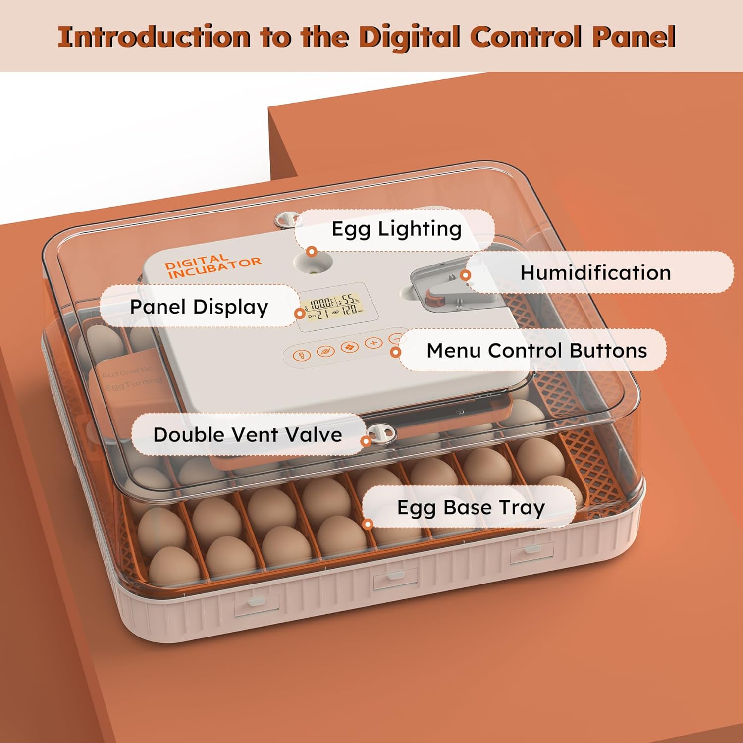 Egg Incubator for Hatching 56 Chicken, Duck, Quail & Goose Eggs – Automatic Egg Turner, Humidity & Temperature Control, Built-in LED Candler, Auto Water Refill, 360° Clear View Digital Poultry Hatcher