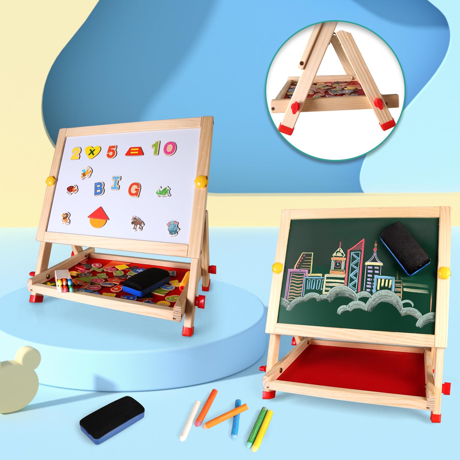 Lavagna magnetica da tavolo in legno per bambini con lettere numeri e altri accessori per ragazzi e ragazze dai 3 ai 4 5 6 7 8 anni