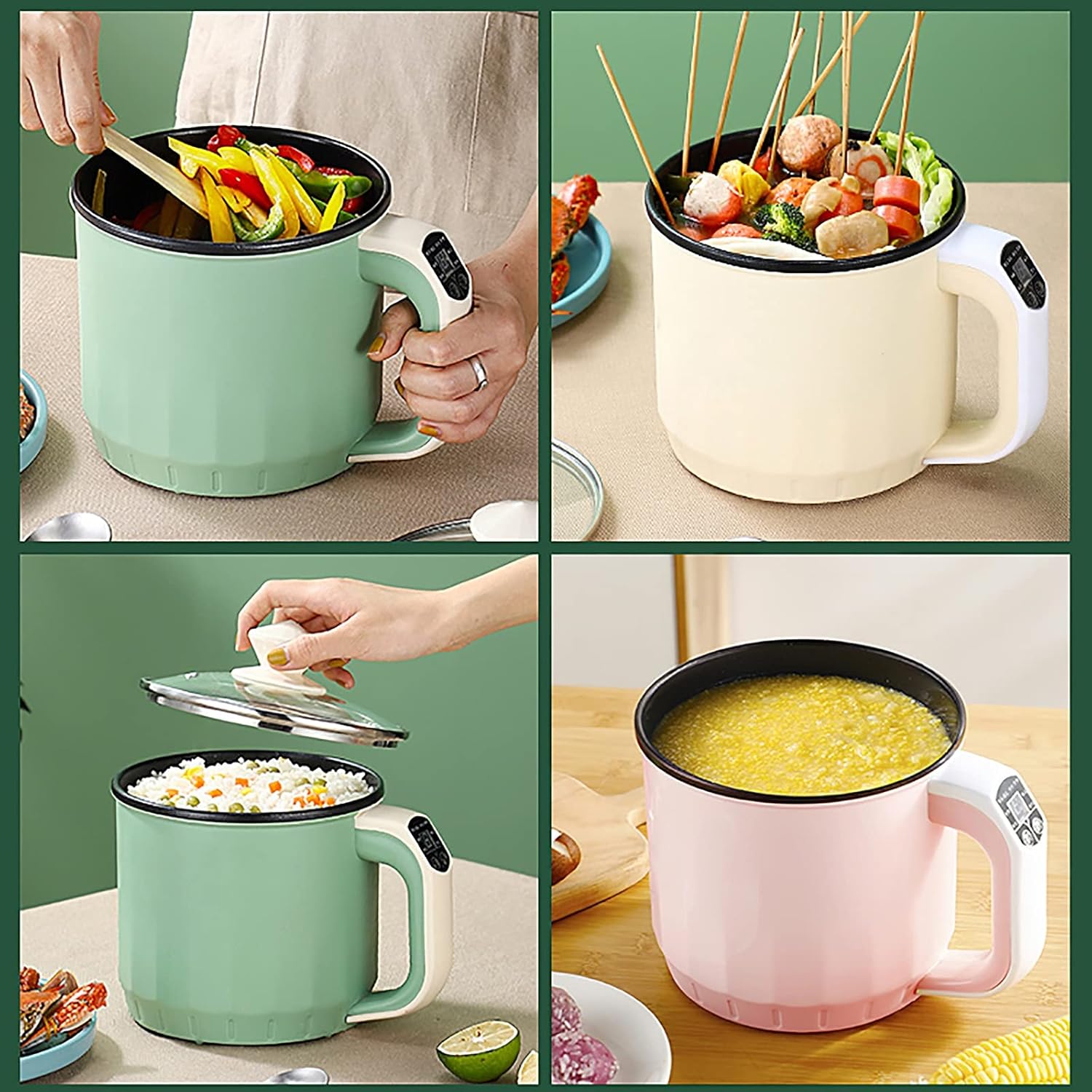 Rice Cooker (1.9L) Household Multifunctional All-in-one Rice Cooker/frying Pan/wok/soup Pot, Non-stick Inner Pot, for 1-2 People 220-240V US/EU(B+Steamer)