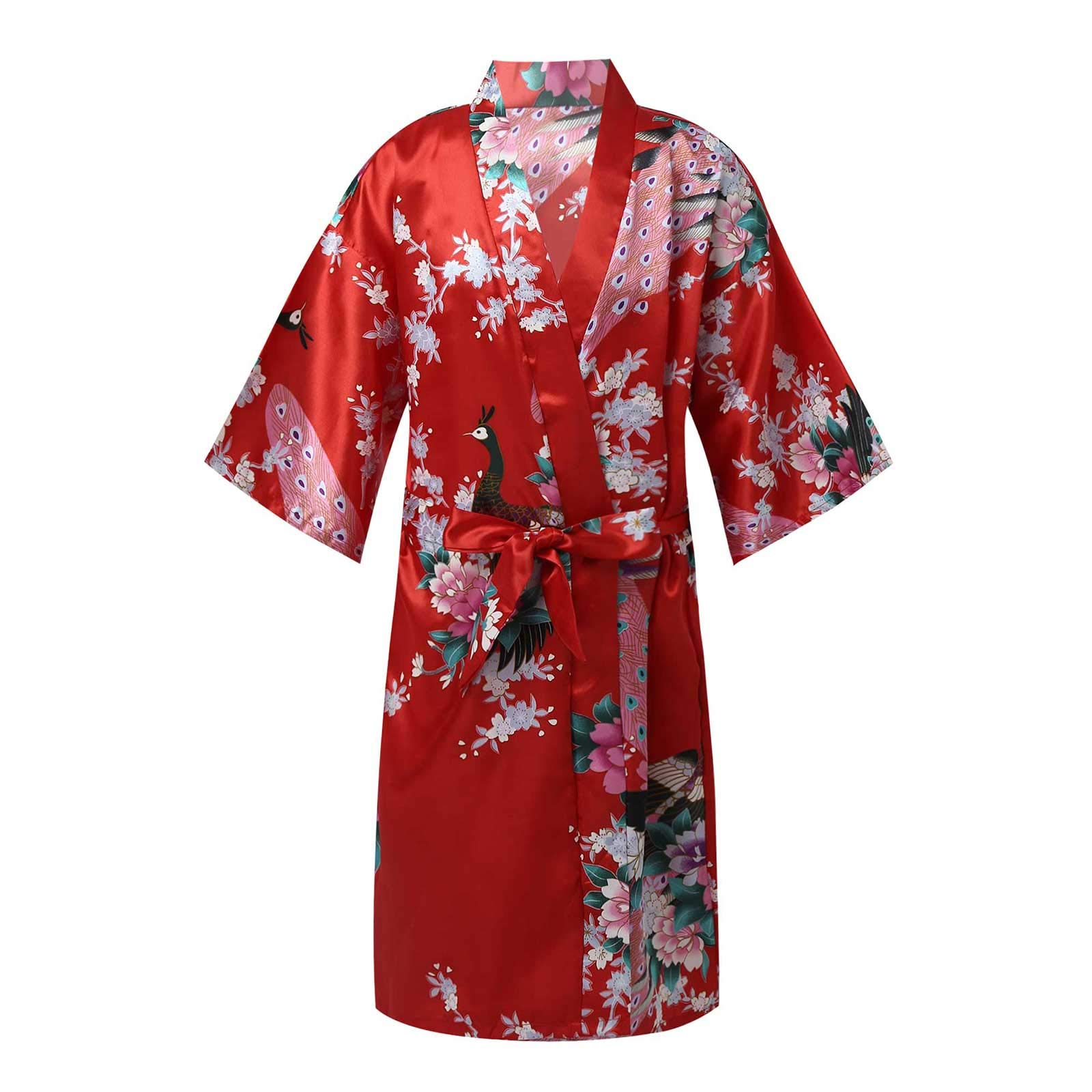inlzdz Kimono Niña Bata de Baño Manga Corto con Pavo & Flores Pijamas Albornozes Camison Niña