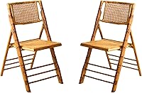 FSC Certified Bamboo Rattan Folding Chairs Set of 2 - 330lb Capacity Vintage Handcrafted Dining Seats for Patio Garden Balcony Indoor Outdoor (Antique Brown)