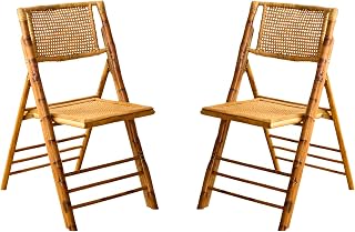 FSC Certified Bamboo Rattan Folding Chairs Set of 2 - 330lb Capacity Vintage Handcrafted Dining Seats for Patio Garden Balcony Indoor Outdoor (Antique Brown)