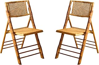 FSC Certified Bamboo Rattan Folding Chair, Foldable Vintage Dining Chair with 330lb Capacity Handcrafted for Living Room Patio Garden Balcony Wedding, Indoor/Outdoor(Antique Brown)(Set of 2)