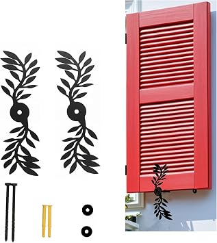 Black Leaf Shaped Shutter Tieback, 7-Inch Decorative Shutter Holder with Installation Hardware, Exterior Shutter Tie Back for Outdoor Wall Windproof Shutter Fastener 2-pcs, Iron