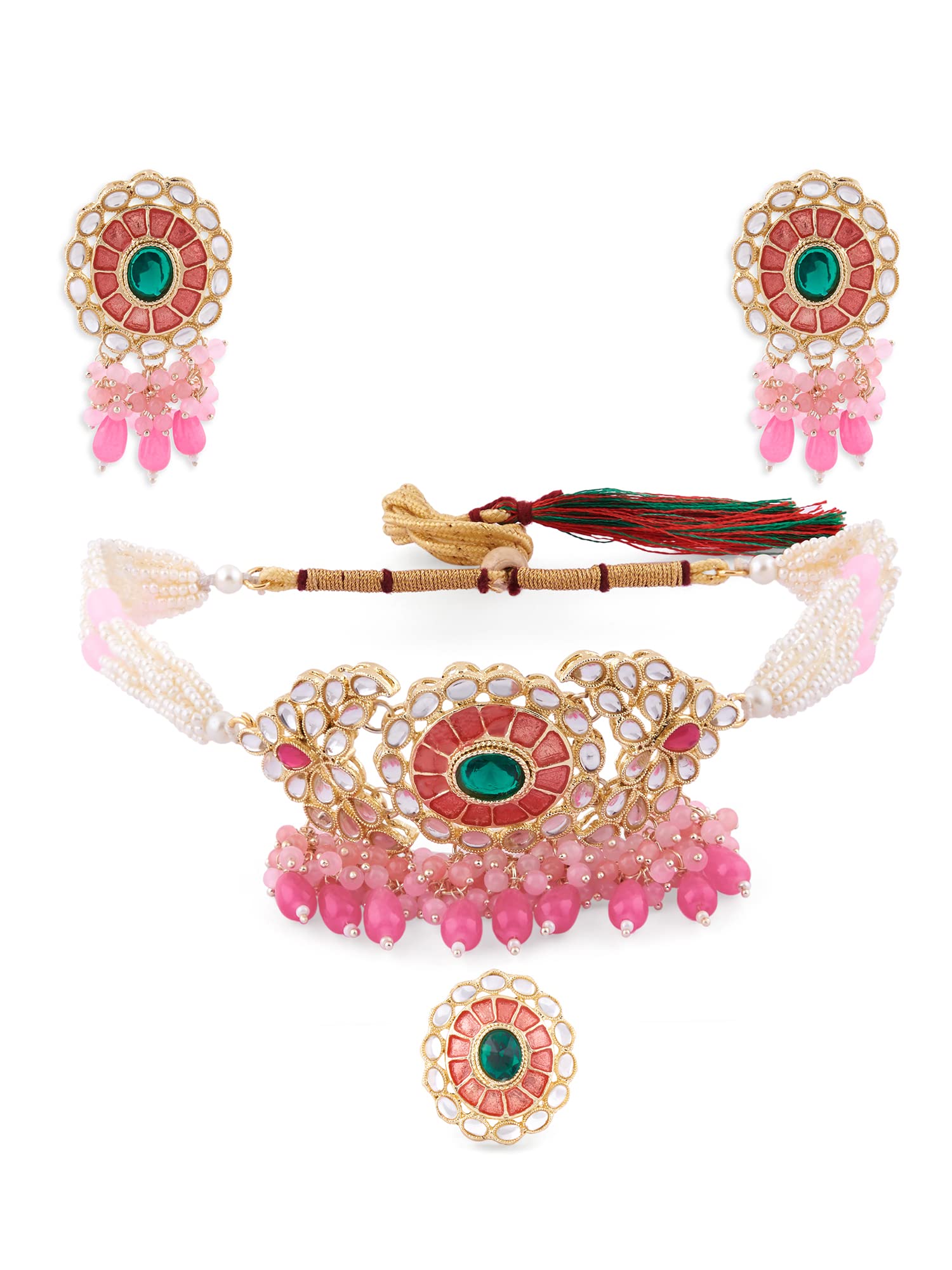 See full amazon price history chart for ZAVERI PEARLS Pink Meenakari Green Stone Cluster Beads Multistrand Choker Necklace Earring & Ring Set For Women-ZPFK14830 ZAVERI PEARLS Pink Meenakari Green Stone Cluster Beads Multistrand Choker Necklace Earring & Ring Set For Women-ZPFK14830 (B0BFRGZBRD) Amazon Price History, Amazon Price Tracker