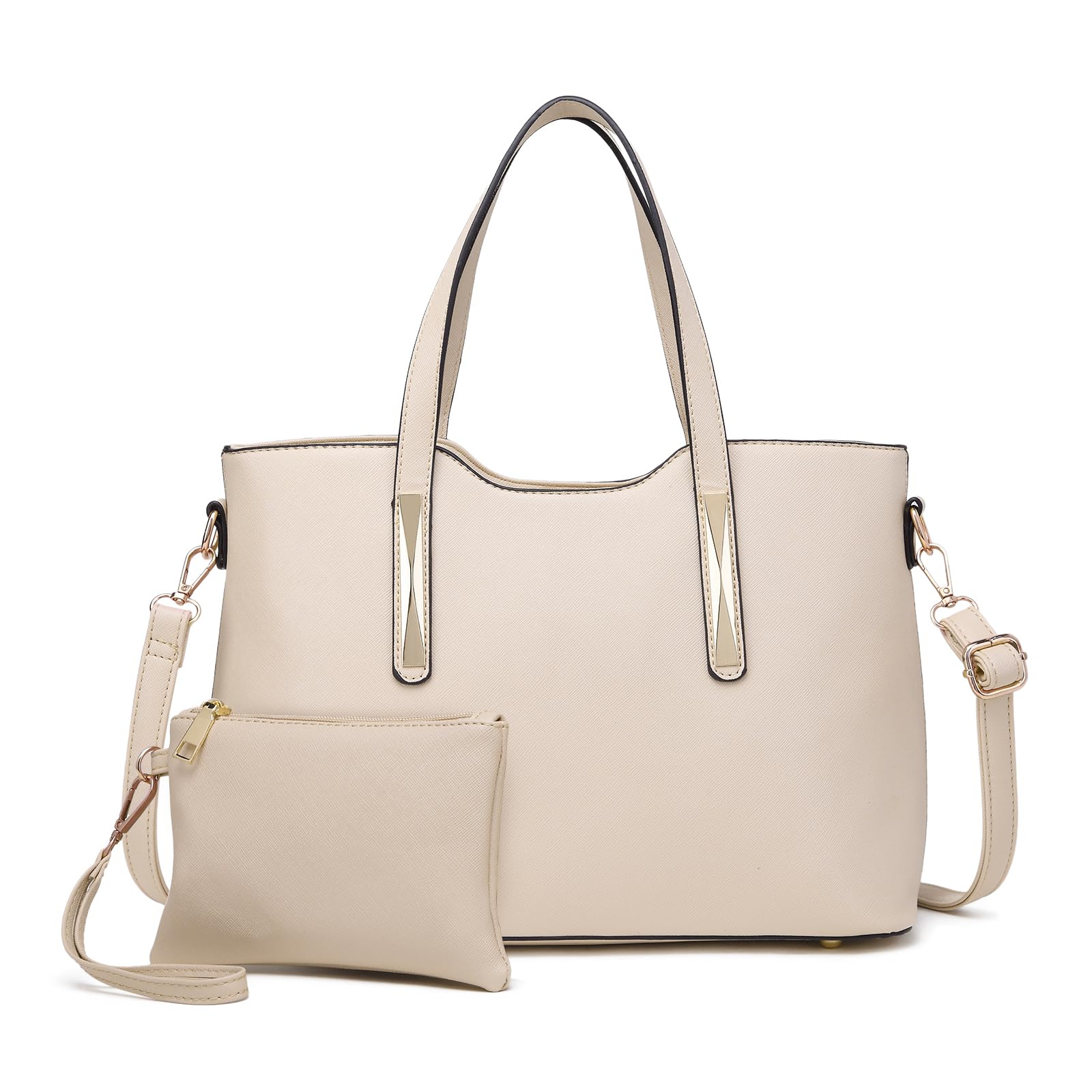 Miss Lulu Tote bag for Women PU Leather Handbags Set Ladies Top Handle Bag Shoulder Bag Large Capacity (Beige)