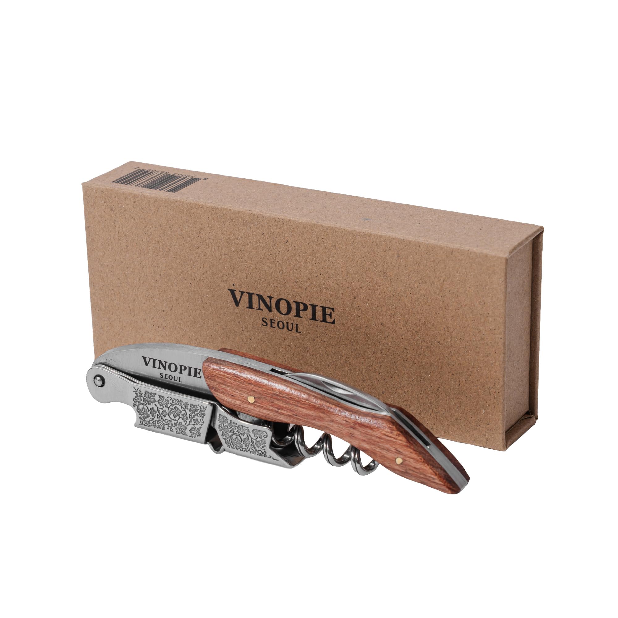 Sacacorchos profesional para camareros – Cuchillo de sumiller de madera con mango de goma ergonómico, abridor de botellas de cerveza y cortador de papel de aluminio (solo abridor (sin llavero))
