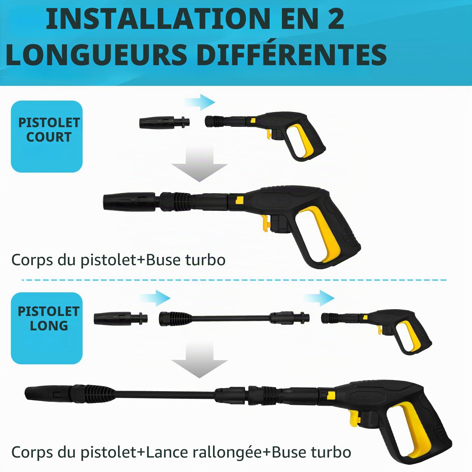 Kit de rechange pour pistolet nettoyeur haute pression XtraHorn pour Karcher K2 K3 K4 K5 K7, pistolet de pulvérisation à déclencheur avec lance d’extension, système de déverrouillage à connexion