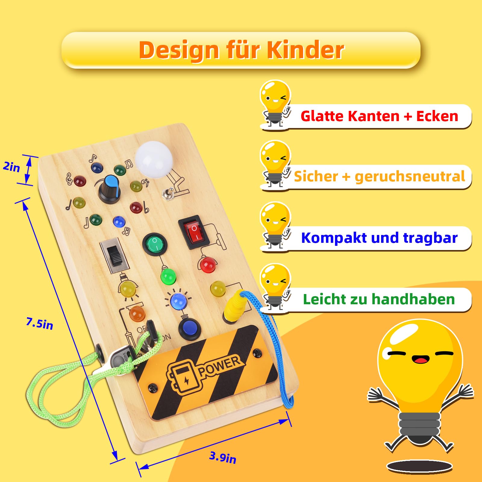 Montessori Spielzeug ab 1 Jahr Busy Board, Baby Motorikspielzeug Activity Board Holzspielzeug ab 1 2 3 Jahre mit Schalter LED-Leuchten, kinderspielzeug Sensorik, Geschenk Junge und Mädch