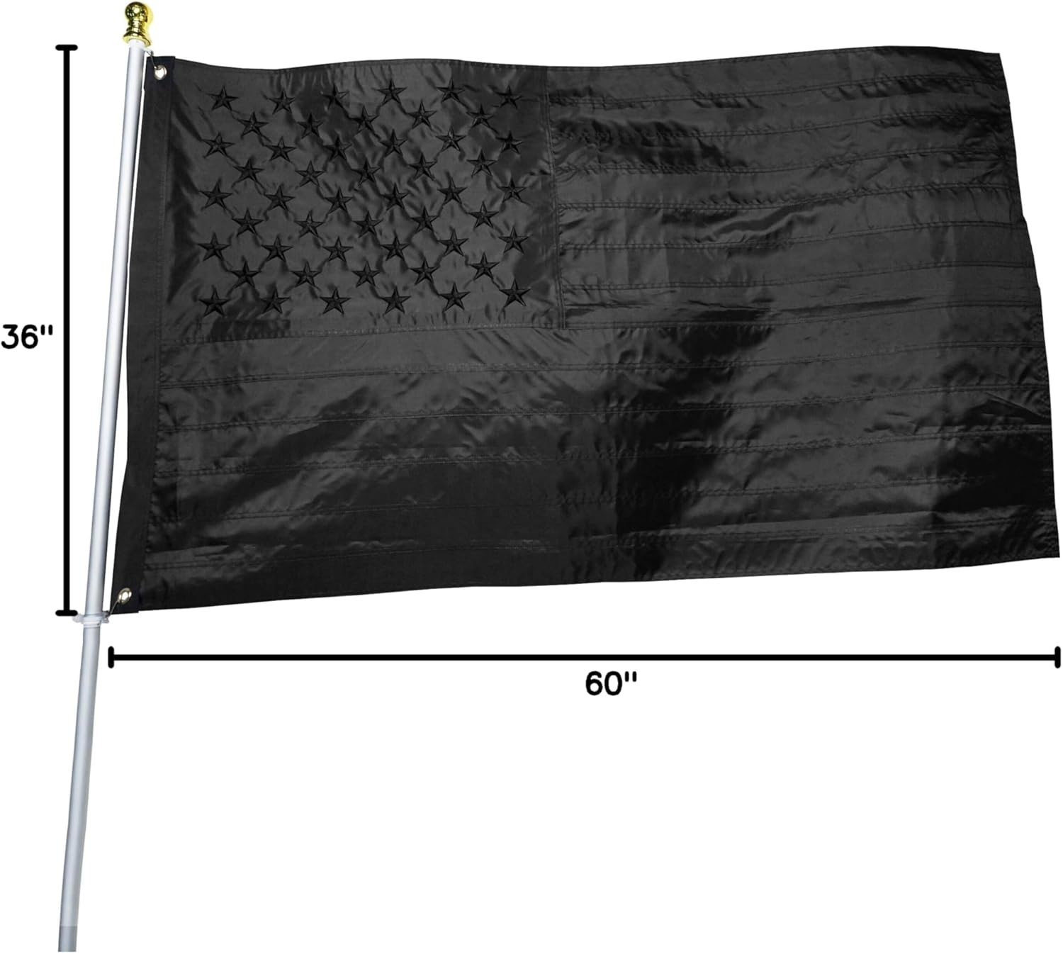 Black American Flag 3x5 ft: Heavy Duty US Flag Made from Nylon - Embroidered Stars - Sewn Stripes - UV Protection Perfect for Outdoors! (Not Include Pole) - Image 5