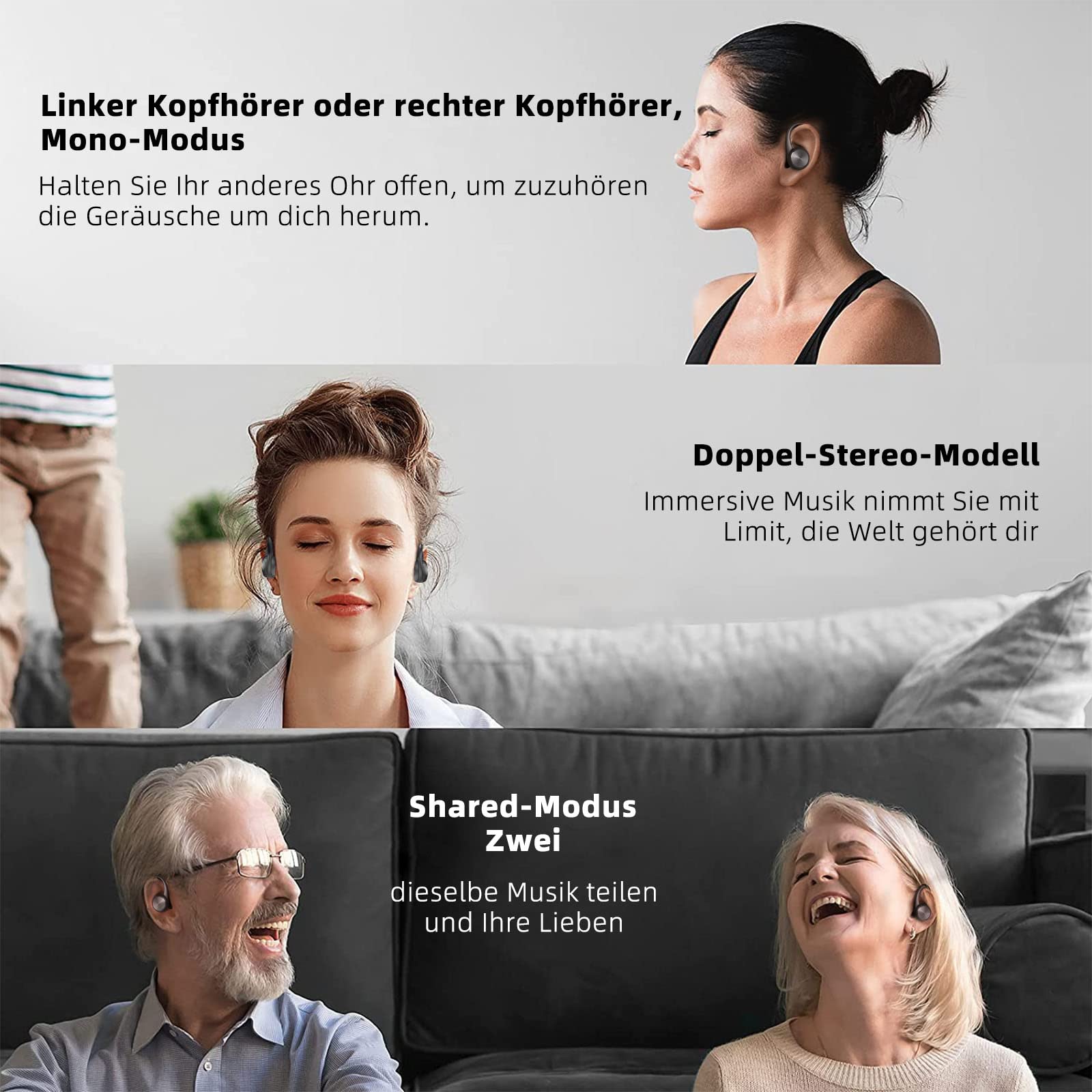 Słuchawki Bluetooth, bezprzewodowe słuchawki douszne z mikrofonem, słuchawki sportowe, dźwięk stereo HiFi, USB-C Quick Charge, redukcja szumów, wodoszczelność IPX7, czas odtwarzania 48 h