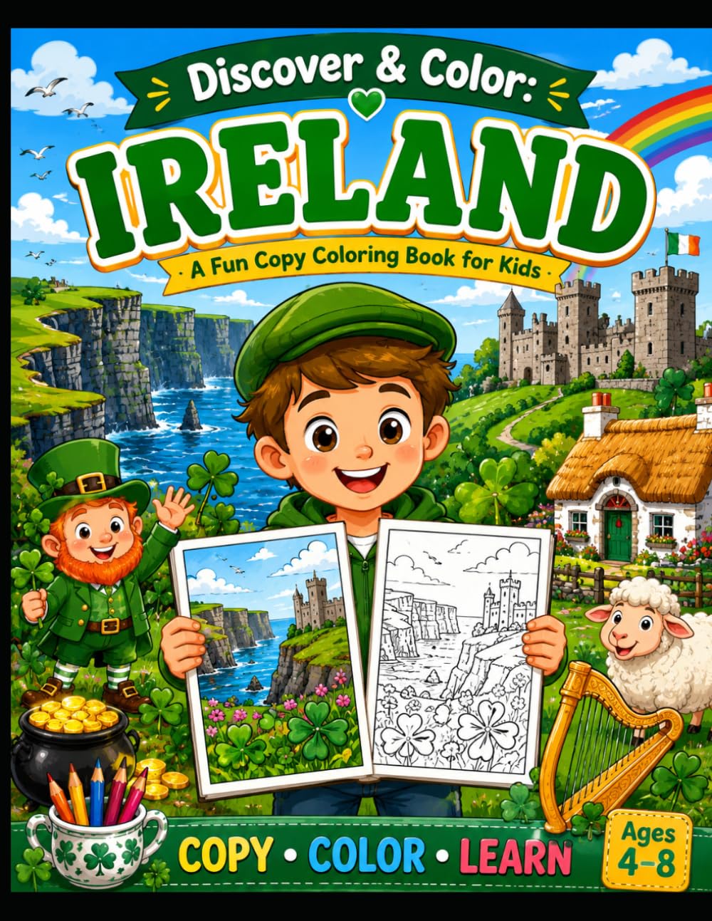 Ireland Copy & Color Book for Kids: Color and Copy 20 Amazing Irish Landmarks, Traditions, Animals and Cultural Icons While Learning About Ireland