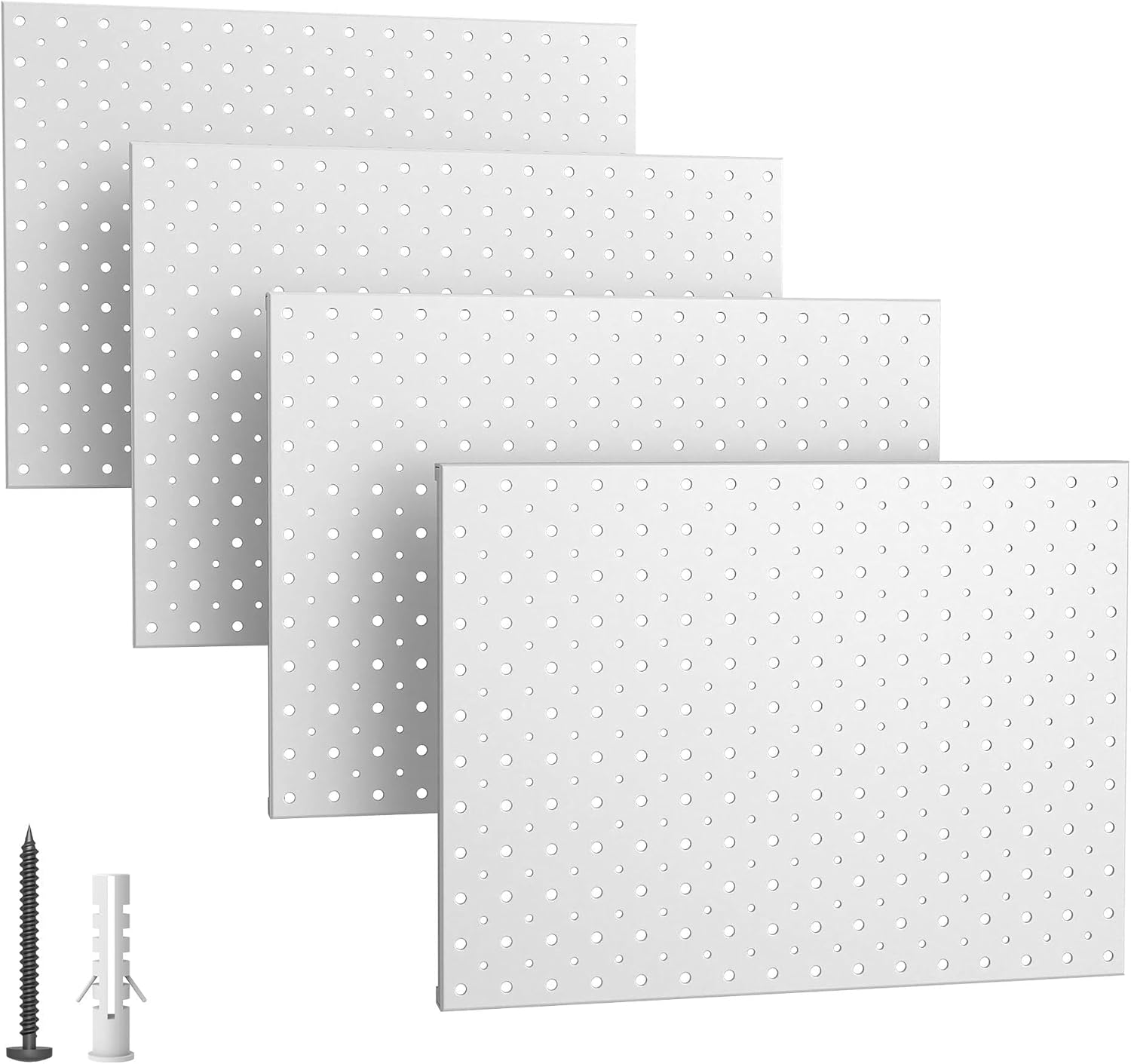 EVERHANGER Metal Pegboard Panels, Heavy Duty Pegboard Wall Organizer, Garage Wall Panels, Tool Storage Organization, 12"X16", 4pcs, White
