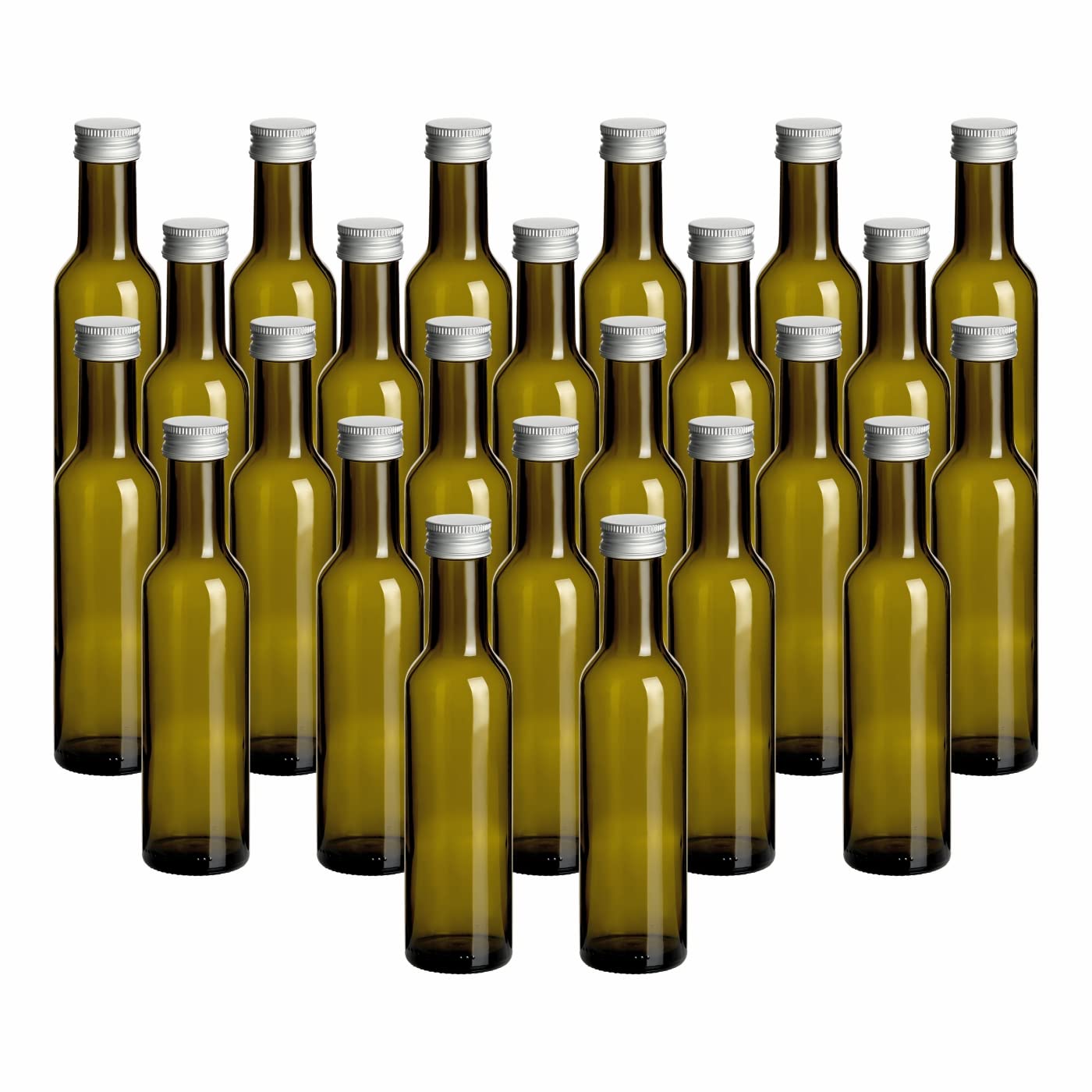 Gouveo Bouteilles En Verre César 250ml - Lot De 24 Avec Bouchon Argenté - Pour Liqueur, Huile, Vinaigre