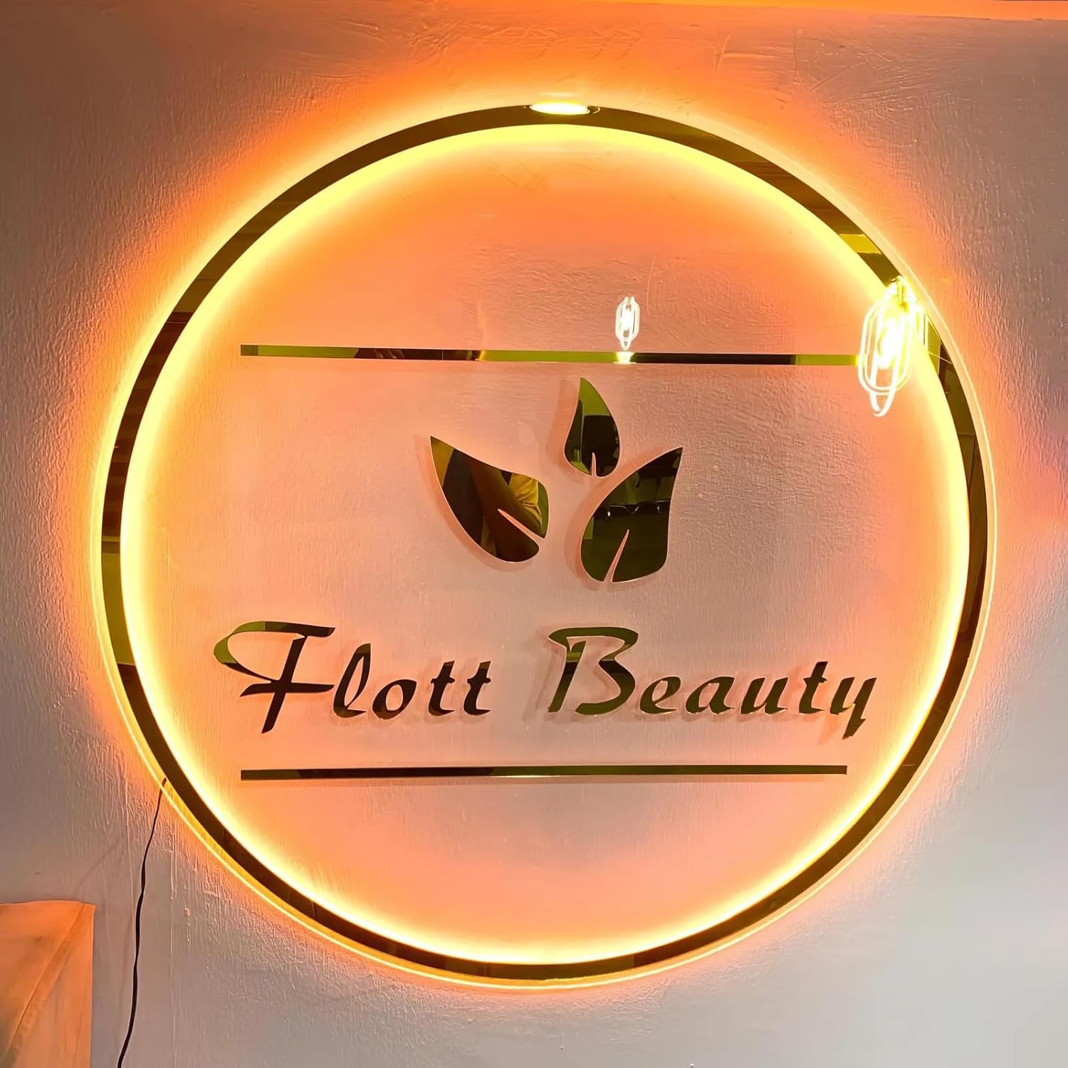 GUANKE Custom Round Acrylic Salon Sign, Personalized Business Logo Neon Sign - Backlit Illuminated, Floating Acrylic Led Sign for Salon Hair Studio, Bar, Retail Stores, Company (Neon Sign)