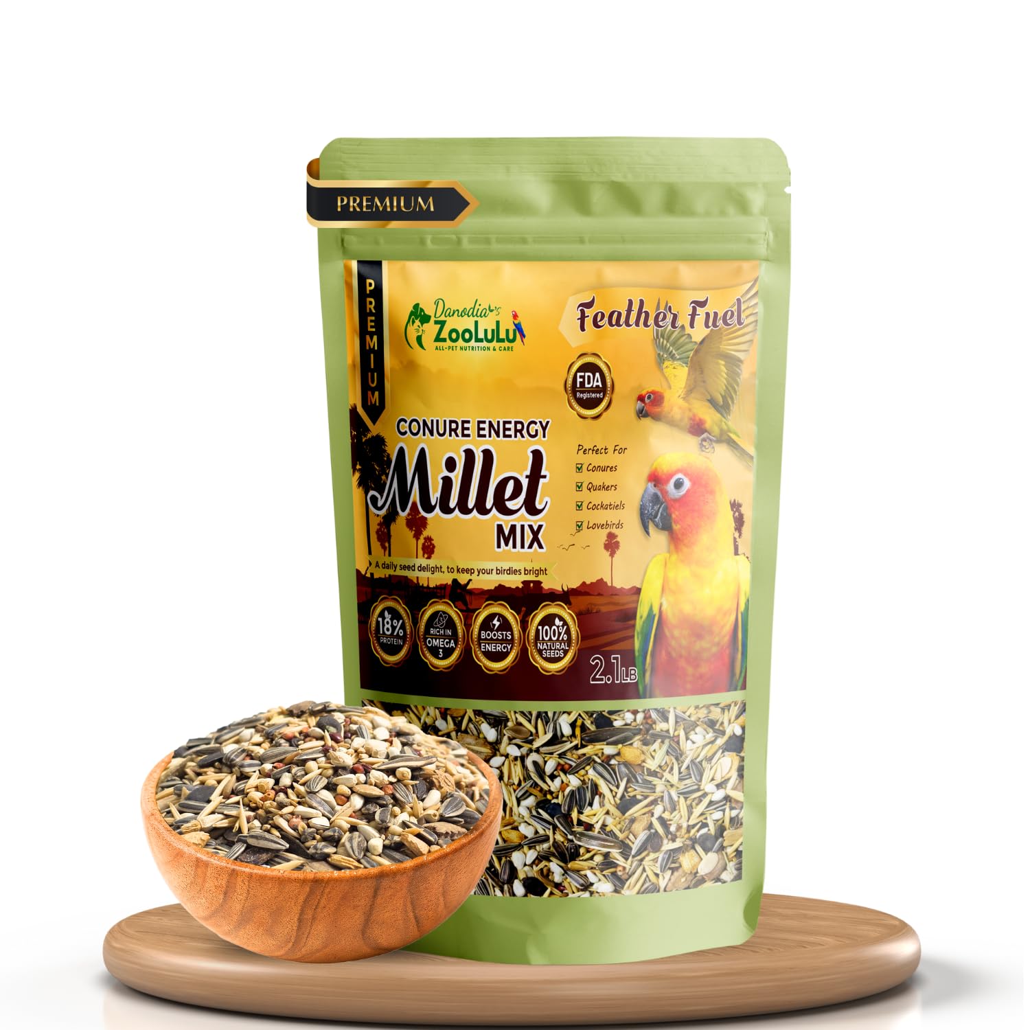 Danodia's Zoolulu Premium Conure Energy Millet Mix (950g/2 lbs) | Premium Bird Food Blend for Conures, Quakers, Cockatiels & Lovebirds | Daily Feeding Blend